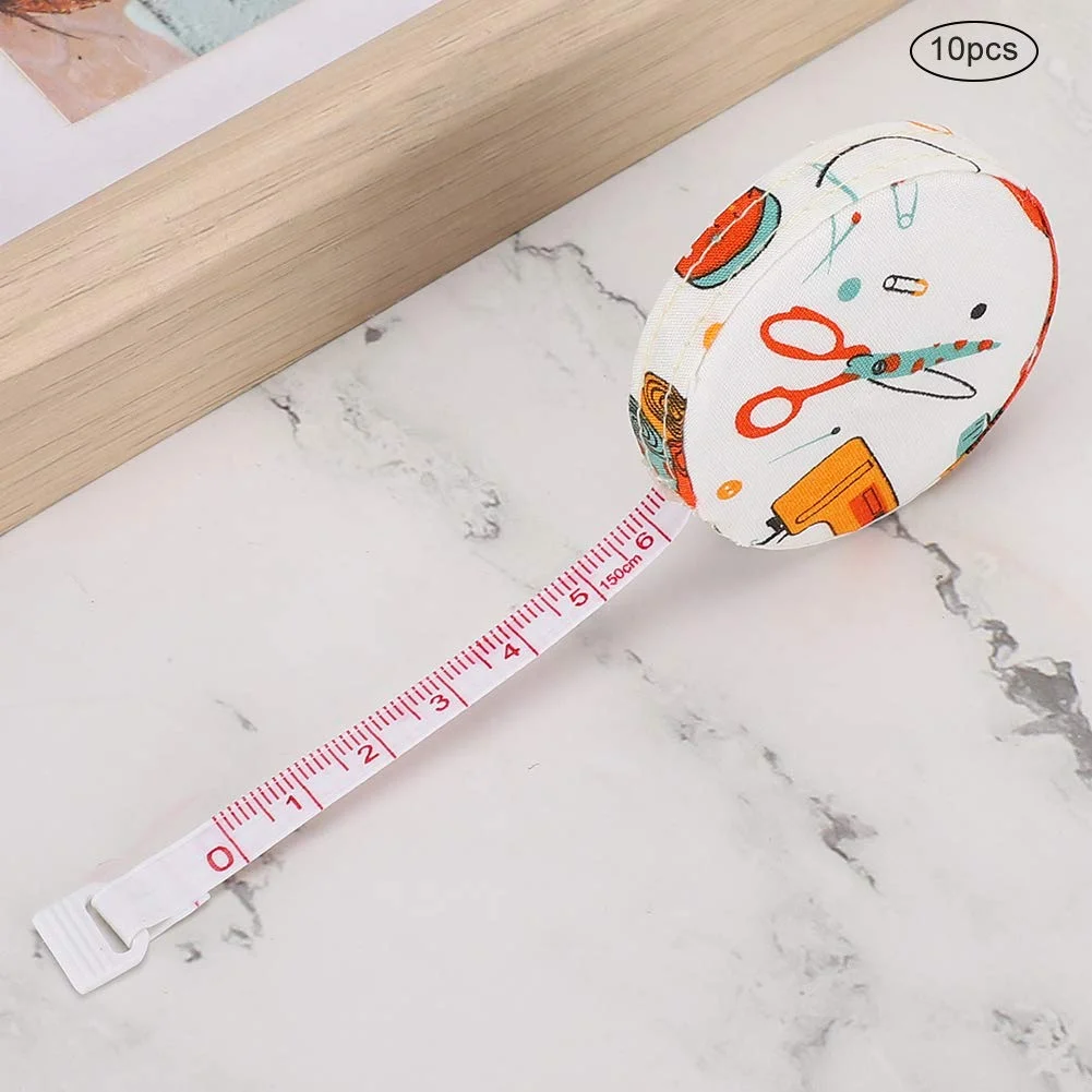 10 عدد متر نواری، متر نواری، خط کش جمع شونده با مقیاس دو طرفه، متر نواری پارچه ای برای خیاطی، اندازه گیری و دوخت، خط کش قابل حمل