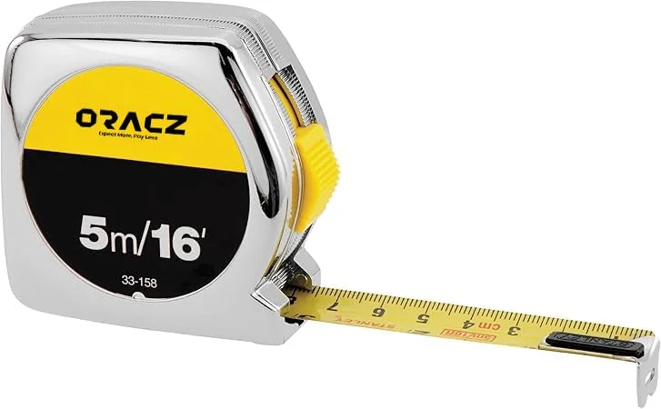 متر نواری حرفه ای ORACZ، متر نواری ضخیم، متر نواری خود قفل شونده، خوانا، دارای نوک مغناطیسی و بدنه جمع شونده، ضد زنگ و ضد خش (5 متر/16 فوت)
