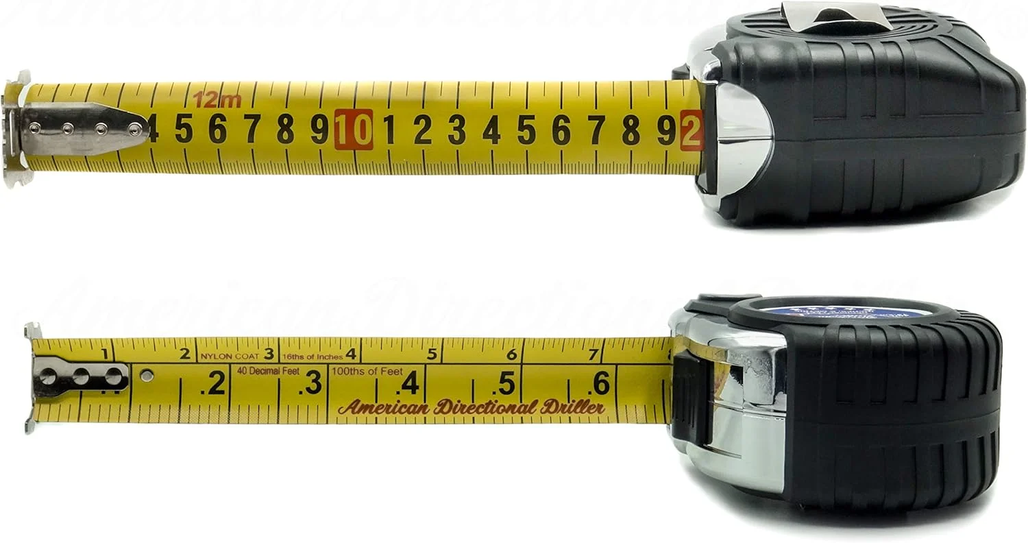 متر نواری 12 متری مخصوص حفاری جهت دار آمریکایی - تیغه پهن - مقیاس مهندسی، اینچ/فوت، متریک - مجموعه ته چاهی - نوار BHA - نوار اندازه گیری حفاری - کلاس II