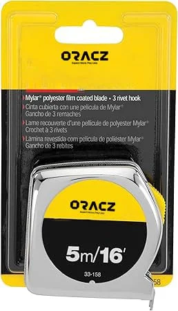 متر نواری حرفه ای ORACZ، متر نواری ضخیم، متر نواری خود قفل شونده، خوانا، دارای نوک مغناطیسی و بدنه جمع شونده، ضد زنگ و ضد خش (5 متر/16 فوت)