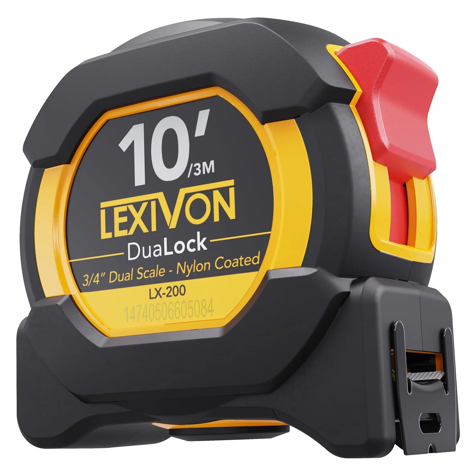 متر نواری 3 متری/10 فوتی DuaLock لکسیون | تیغه 3/4 اینچی با پوشش نایلونی، روکش مات سفید و زرد با چاپ دو طرفه | فوت/اینچ/کسر/متریک (LX-200)