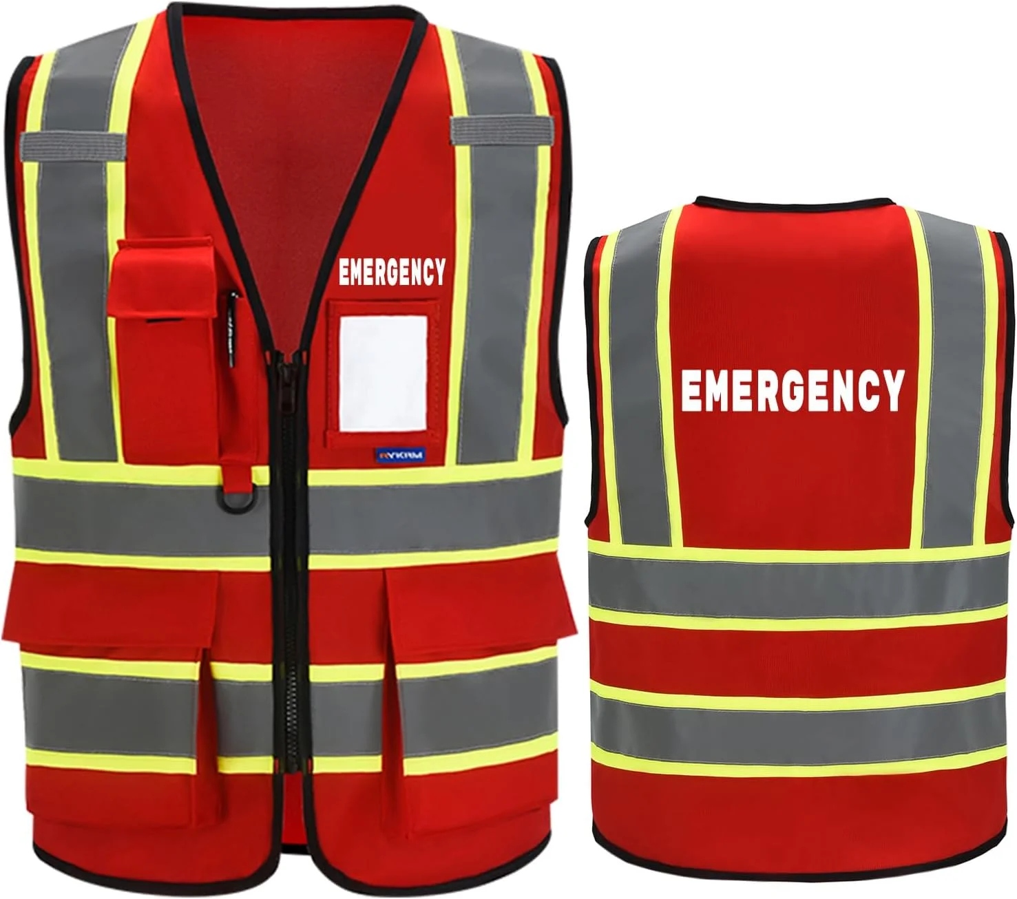 جلیقه ایمنی AYKRM برای مردان و زنان، 7 جیب، دید بالا، جلیقه ایمنی بازتابنده با زیپ جلو مطابق با ANSI/ISEA