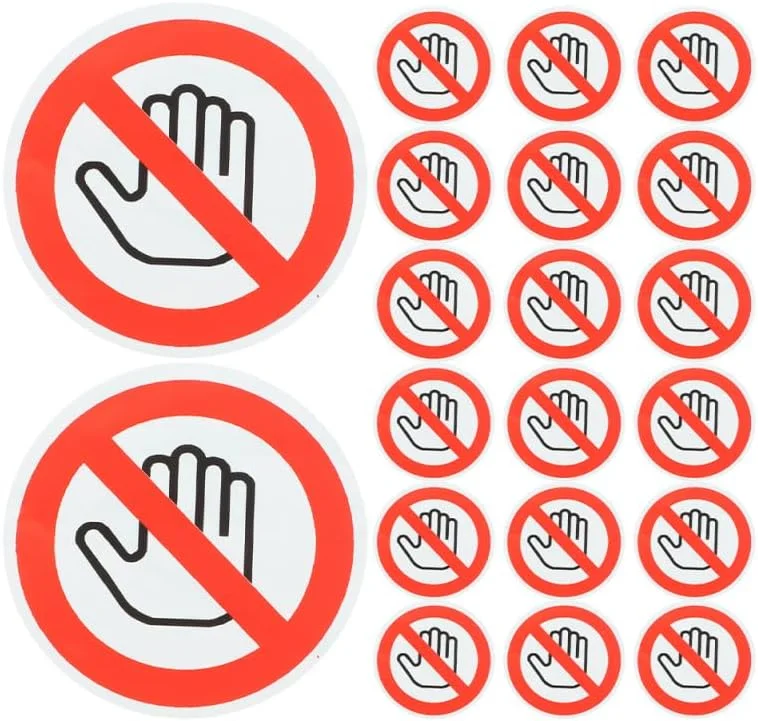 دییاه بسته 20 عددی برچسب علائم ایمنی، برچسب های هشدار دهنده، برچسب علامت هشدار دست نزنید، برچسب عدم استفاده از دست برای برچسب های دیواری برای شیشه، دست نزنید، قرمز