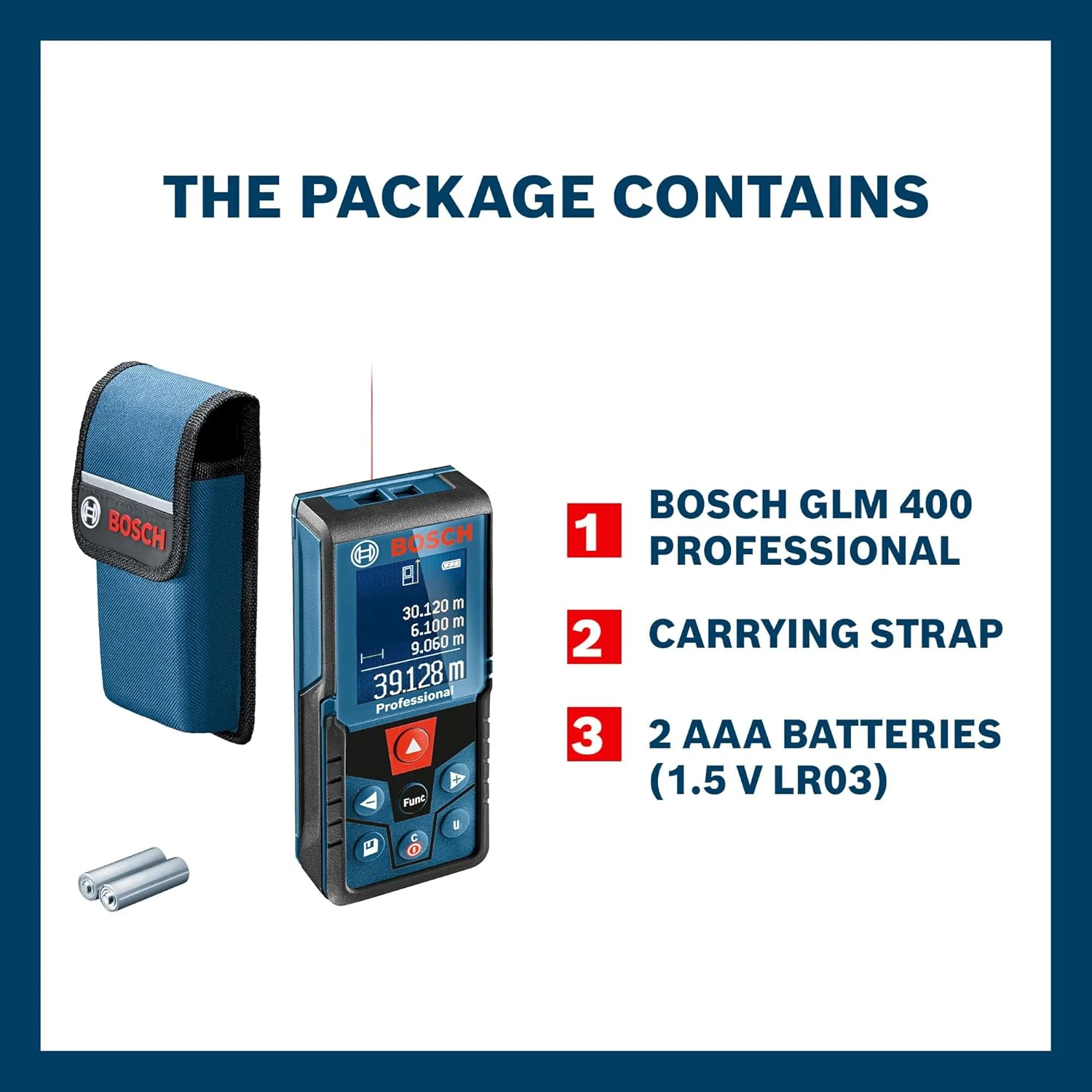 متر لیزری بوش مدل GLM 400 (محدوده 40 متر)، با باتری