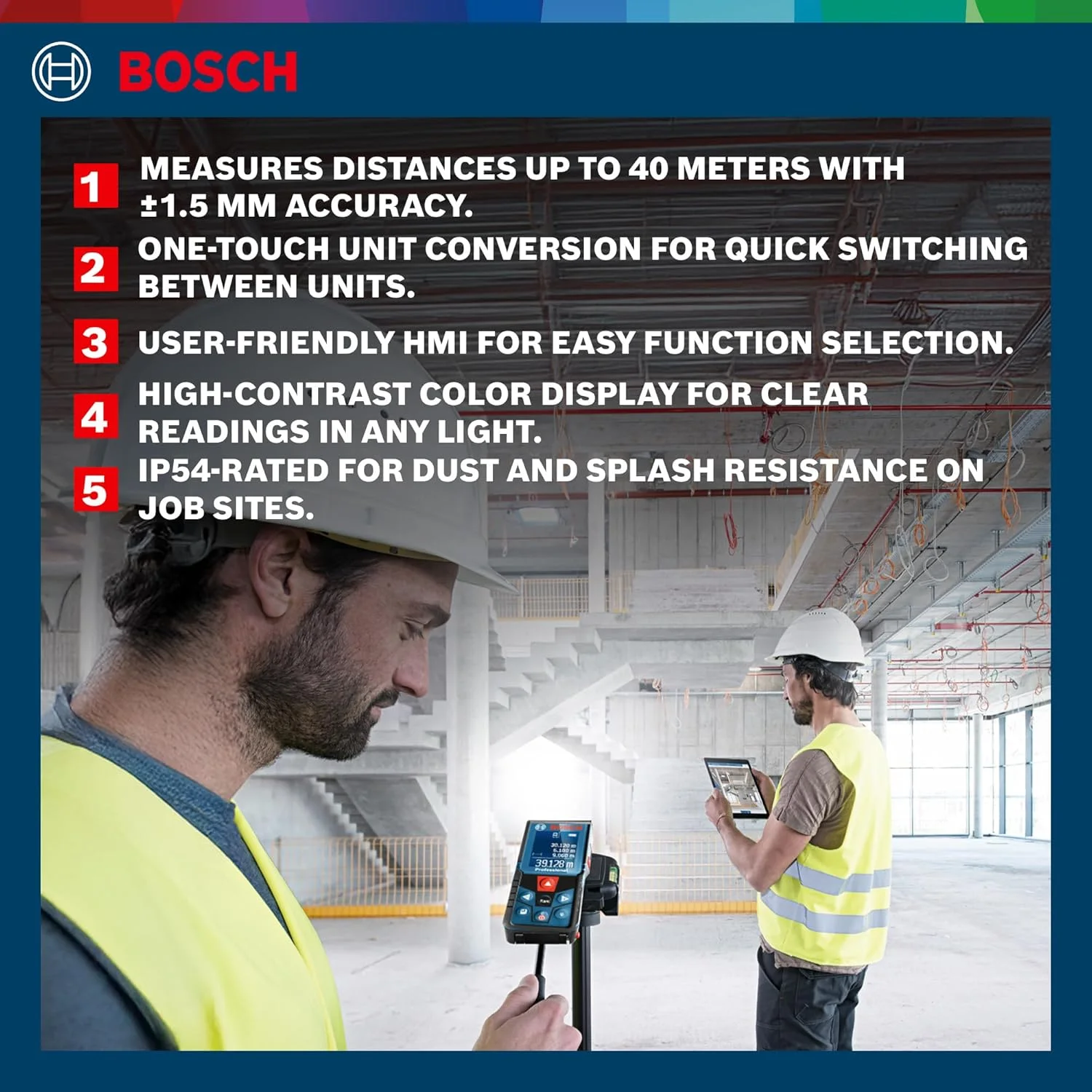 متر لیزری بوش مدل GLM 400 (محدوده 40 متر)، با باتری