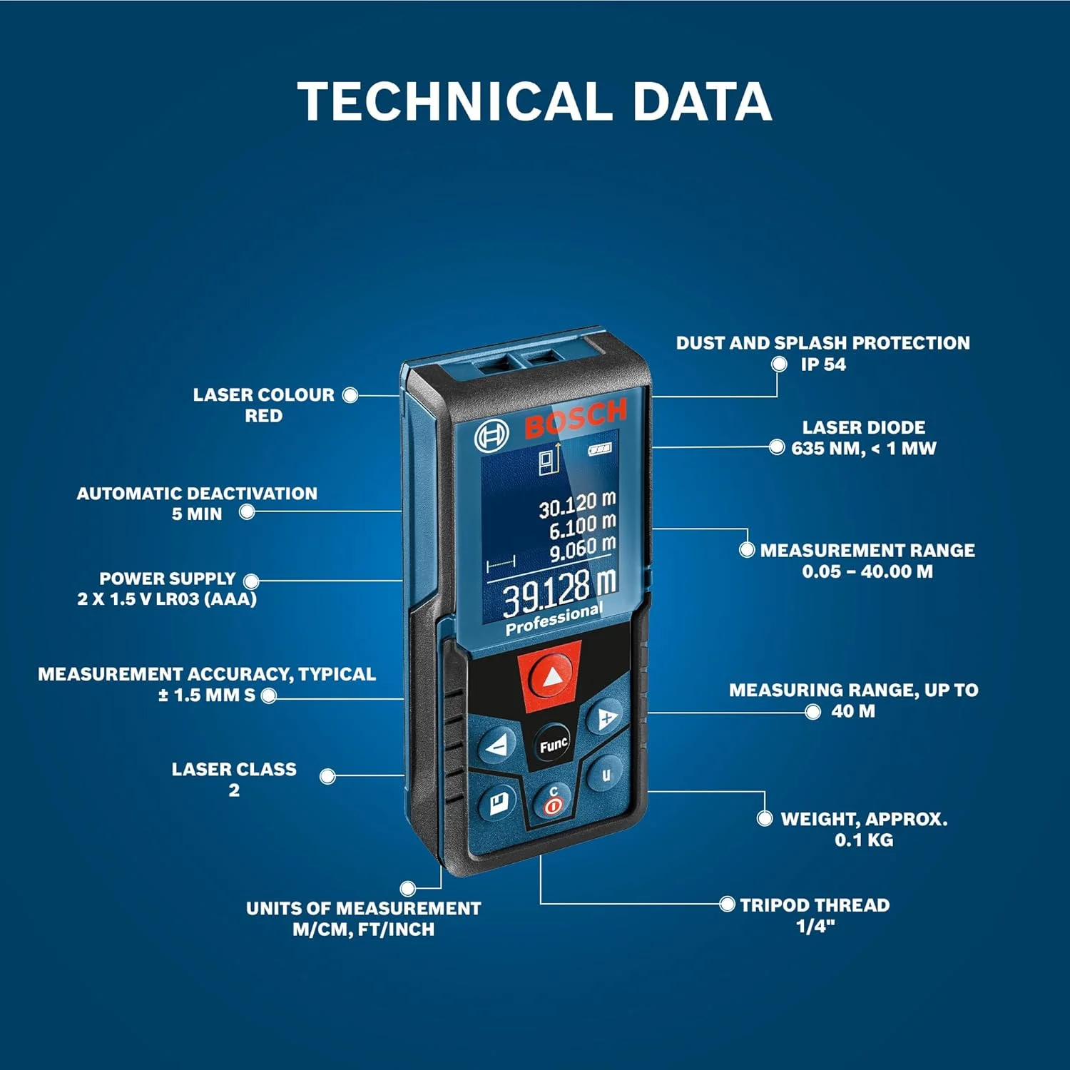 متر لیزری بوش مدل GLM 400 (محدوده 40 متر)، با باتری