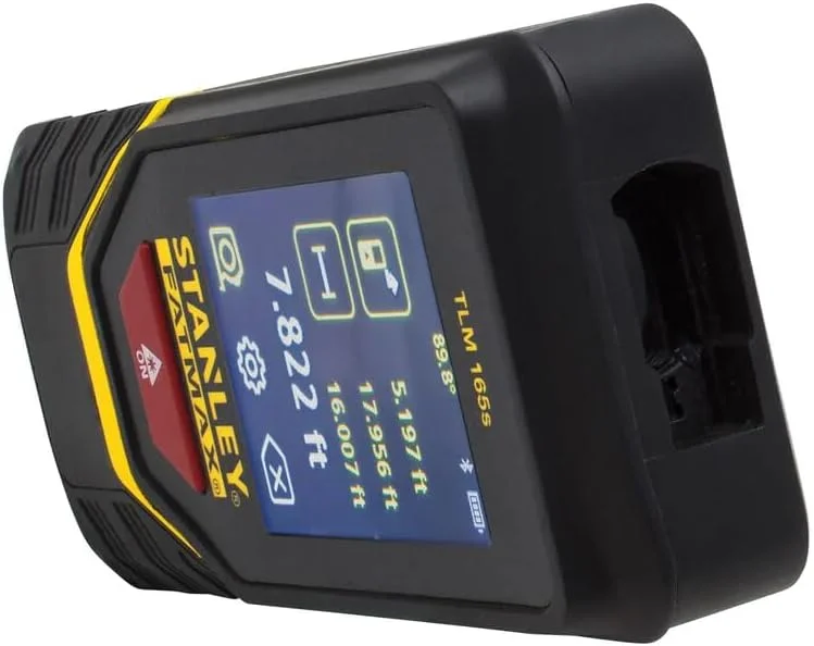 متر لیزری 50 متری استنلی TLM165 با برد 0.1 تا 50 متر و دقت ±1.5 میلی متر، دارای حالت های اندازه گیری چندگانه فیثاغورث، فاصله، مساحت و حجم با بلوتوث، زرد/مشکی، STHT1-77139