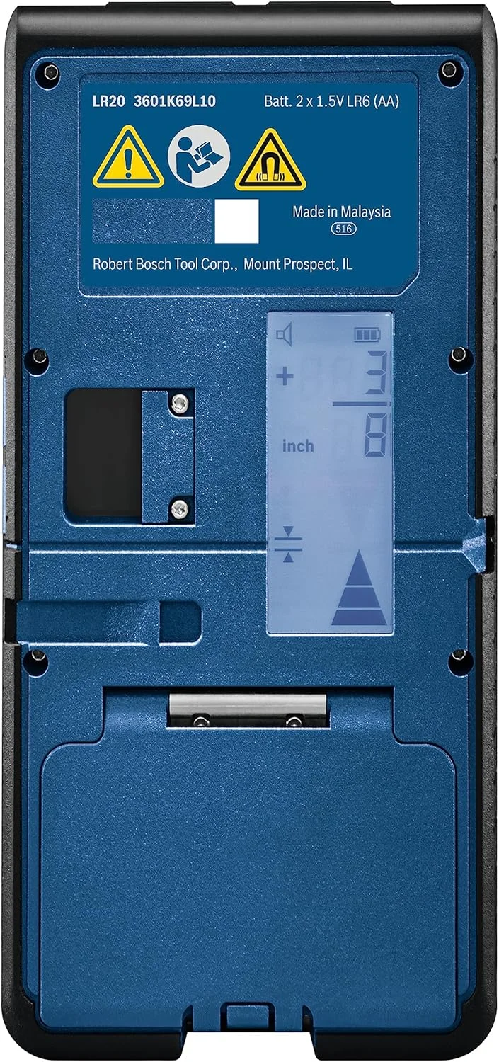 گیرنده لیزری چرخشی بوش مدل LR20 با قابلیت تشخیص پرتوهای قرمز و سبز تا 300 متر، شامل براکت نصب و 2 عدد باتری قلمی