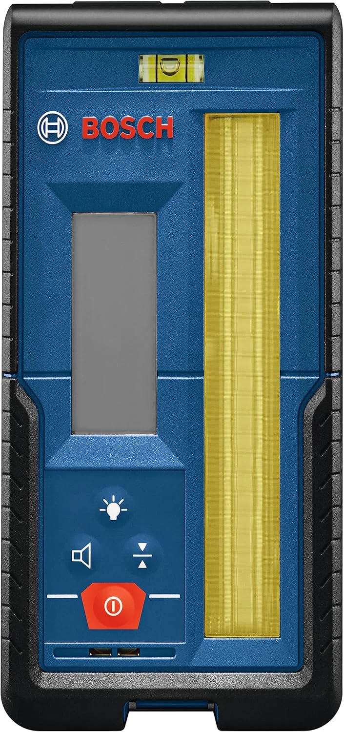 گیرنده لیزری چرخشی بوش مدل LR20 با قابلیت تشخیص پرتوهای قرمز و سبز تا 300 متر، شامل براکت نصب و 2 عدد باتری قلمی