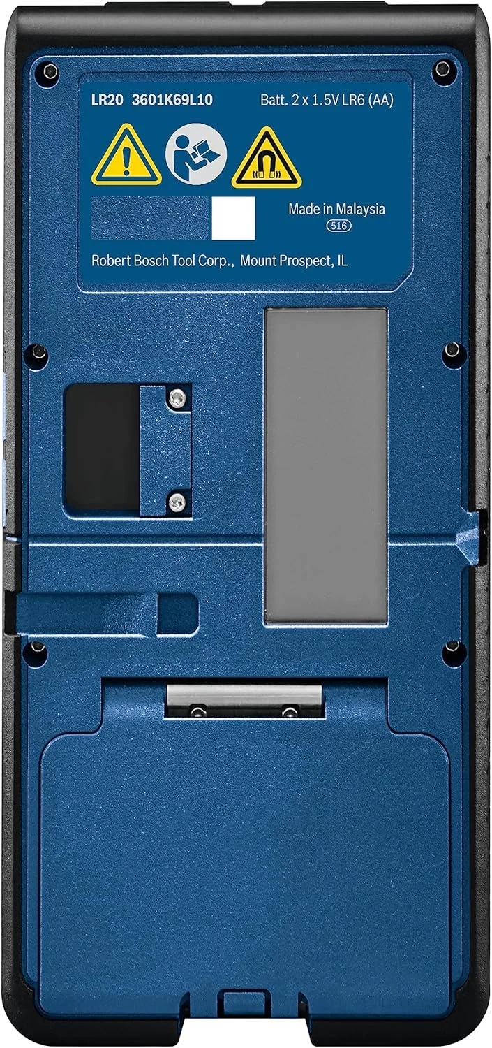 گیرنده لیزری چرخشی بوش مدل LR20 با قابلیت تشخیص پرتوهای قرمز و سبز تا 300 متر، شامل براکت نصب و 2 عدد باتری قلمی