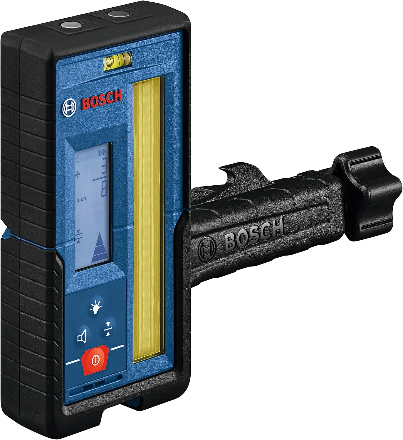 گیرنده لیزری چرخشی بوش مدل LR20 با قابلیت تشخیص پرتوهای قرمز و سبز تا 300 متر، شامل براکت نصب و 2 عدد باتری قلمی