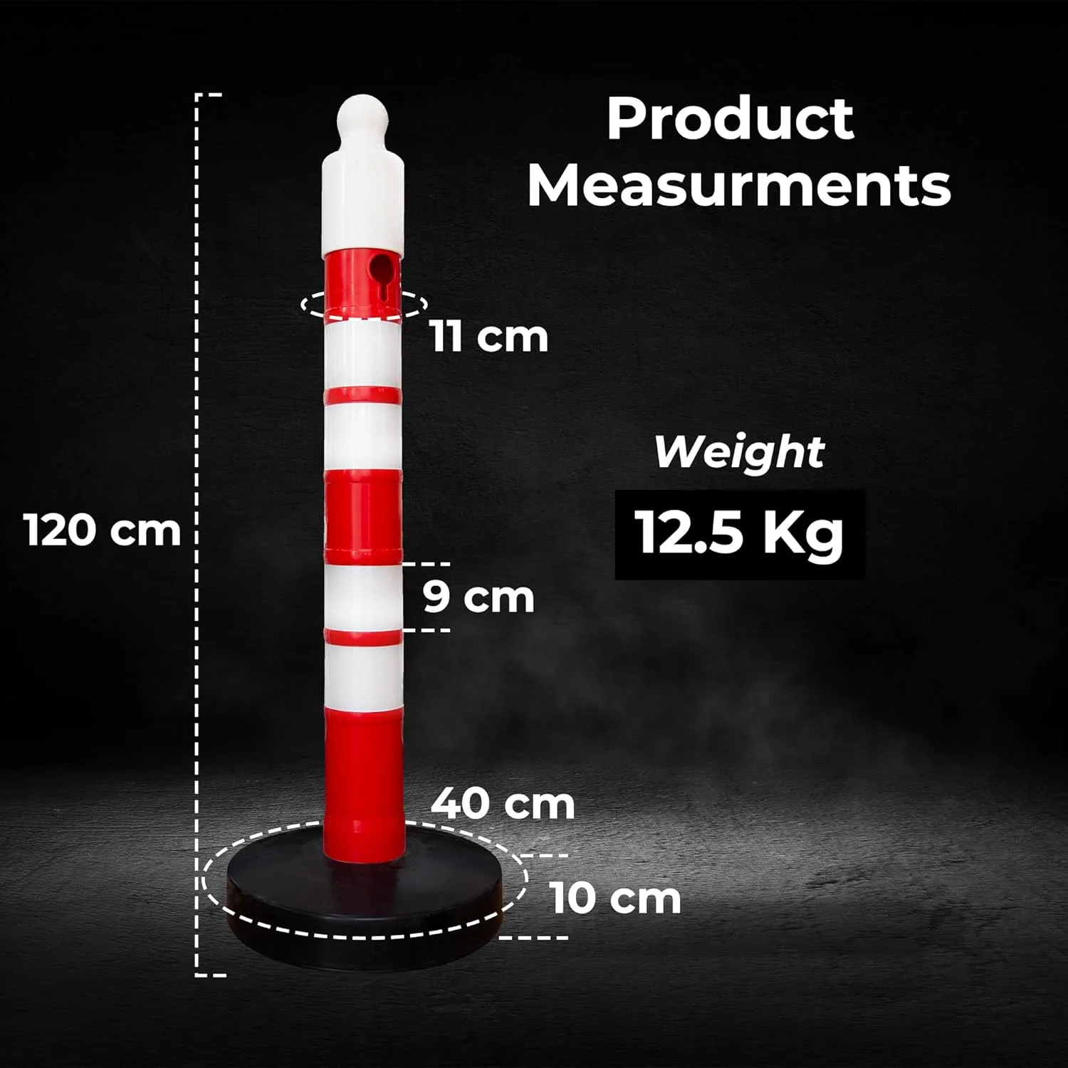پست های جداکننده بازتابنده بری 120 سانتی متر (2 عدد) با 1 زنجیر پلاستیکی | 2 تابلوی پارک ممنوع عربی و انگلیسی | PPC سنگین، پایه وزنی پر شده با شن، سوکت زنجیر - کیت مانع ایمنی جاده