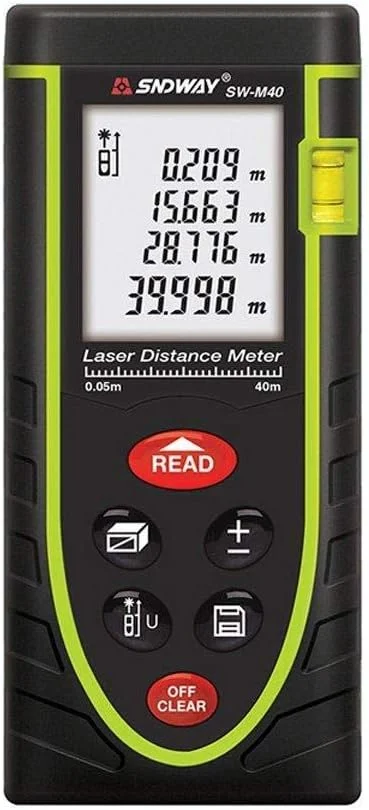 متر لیزری دیجیتال 6 کلیدی SNDWAY، فاصله یاب، برد 40 متر