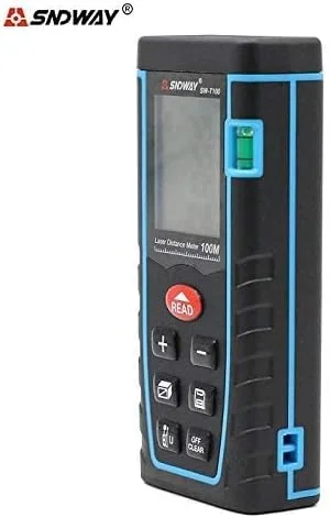 فاصله یاب لیزری دیجیتال Sndway SW-T100 با برد 100 متر، متر نواری و صفحه نمایش LCD چهار خطی فاصله یاب لیزری دیجیتال Sndway SW-T100 با برد 100 متر، متر نواری و صفحه نمایش LCD چهار خطی