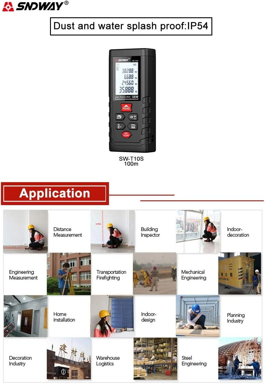 فاصله یاب لیزری دیجیتال 120 متری SNDWAY SW-TG120، متر نواری، محاسبه مساحت و حجم