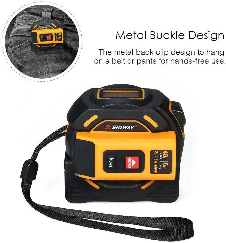 متر لیزری SNDWAY، فاصله یاب 40 متری، متر نواری لیزری دیجیتال (40 متر)