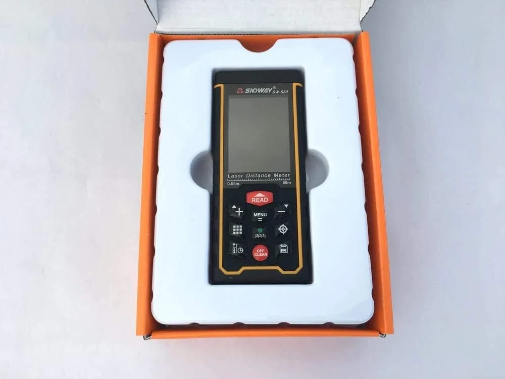 متر لیزری دوربین دار دیجیتال SNDWAY SW-S80، برد 80 متر، ابزار اندازه گیری مساحت و حجم
