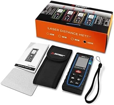 فاصله یاب لیزری دیجیتال Sndway SW-T100 با برد 100 متر، متر نواری و صفحه نمایش LCD چهار خطی فاصله یاب لیزری دیجیتال Sndway SW-T100 با برد 100 متر، متر نواری و صفحه نمایش LCD چهار خطی