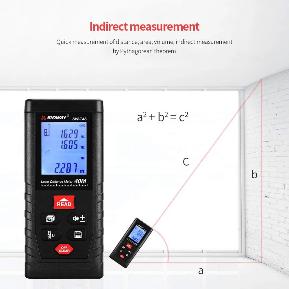متر لیزری دیجیتال 40 متری SNDWAY SW-T4S با قابلیت اندازه گیری مساحت/حجم