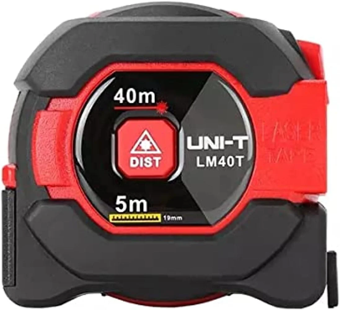 فاصله سنج لیزری تک دکمه ای 40 متری یونی تی مدل LM40T به همراه متر نواری 5 متری 2 در 1، مسافت یاب دیجیتال مادون قرمز با صفحه نمایش LCD