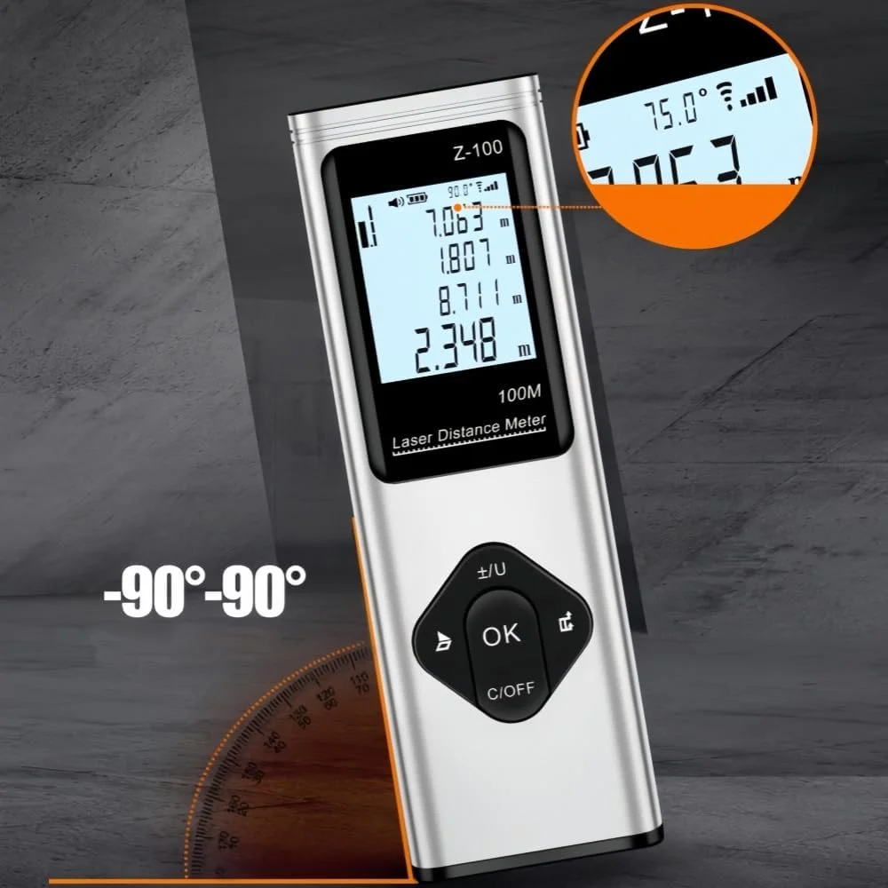 متر لیزری GOUSYUN، متر فاصله یاب لیزری دیجیتال 40 متری، ابزار اندازه گیری بلوتوث CAD، خط کش الکترونیکی هوشمند قابل حمل، فاصله یاب قابل شارژ برای اندازه گیری فاصله، مساحت و حجم