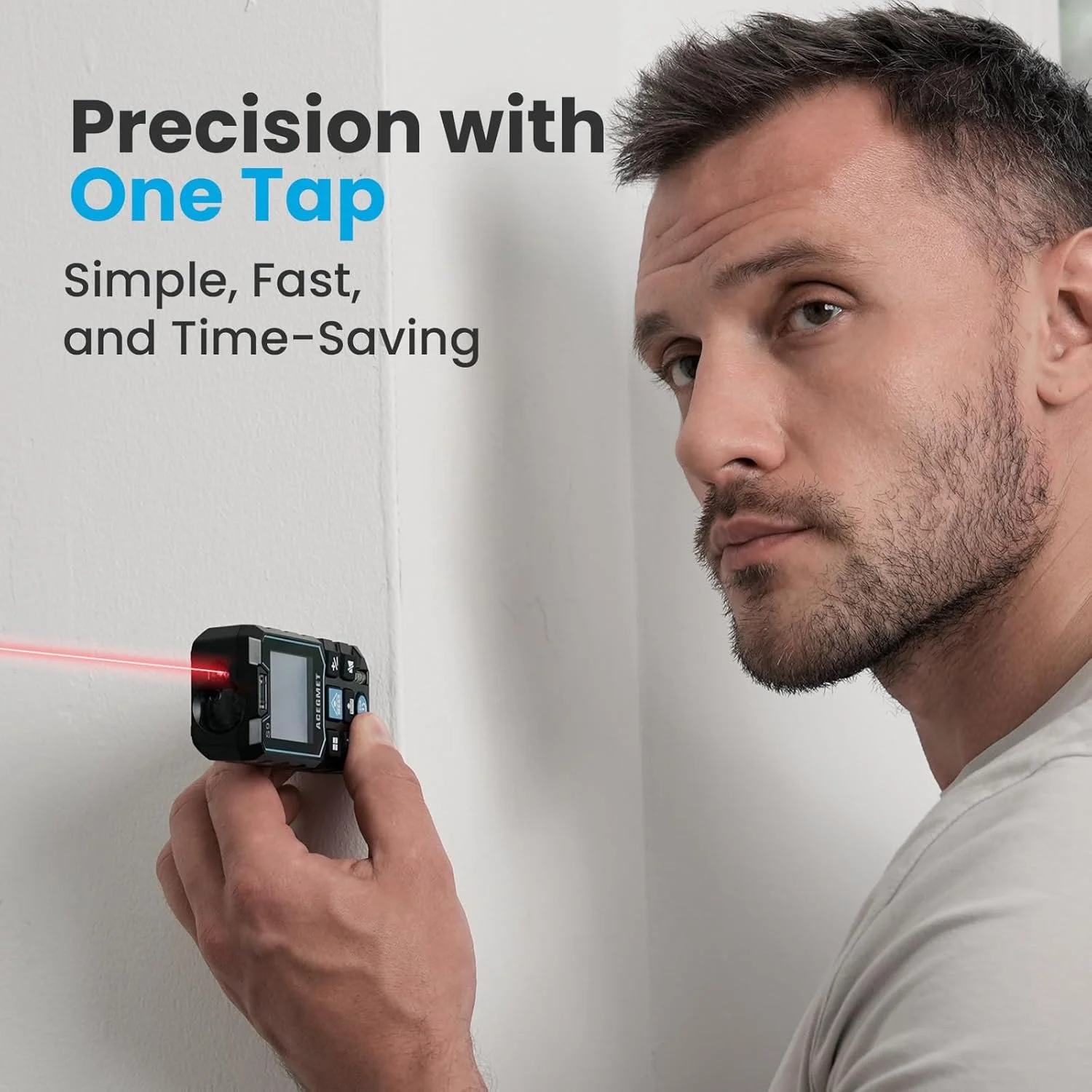 متر لیزری ACEGMET، ابزار اندازه گیری لیزری (70 متر) LCD با نور پس زمینه و عملکرد بی صدا، حالت فیثاغورس، اندازه گیری فاصله، مساحت و حجم، متر لیزری
