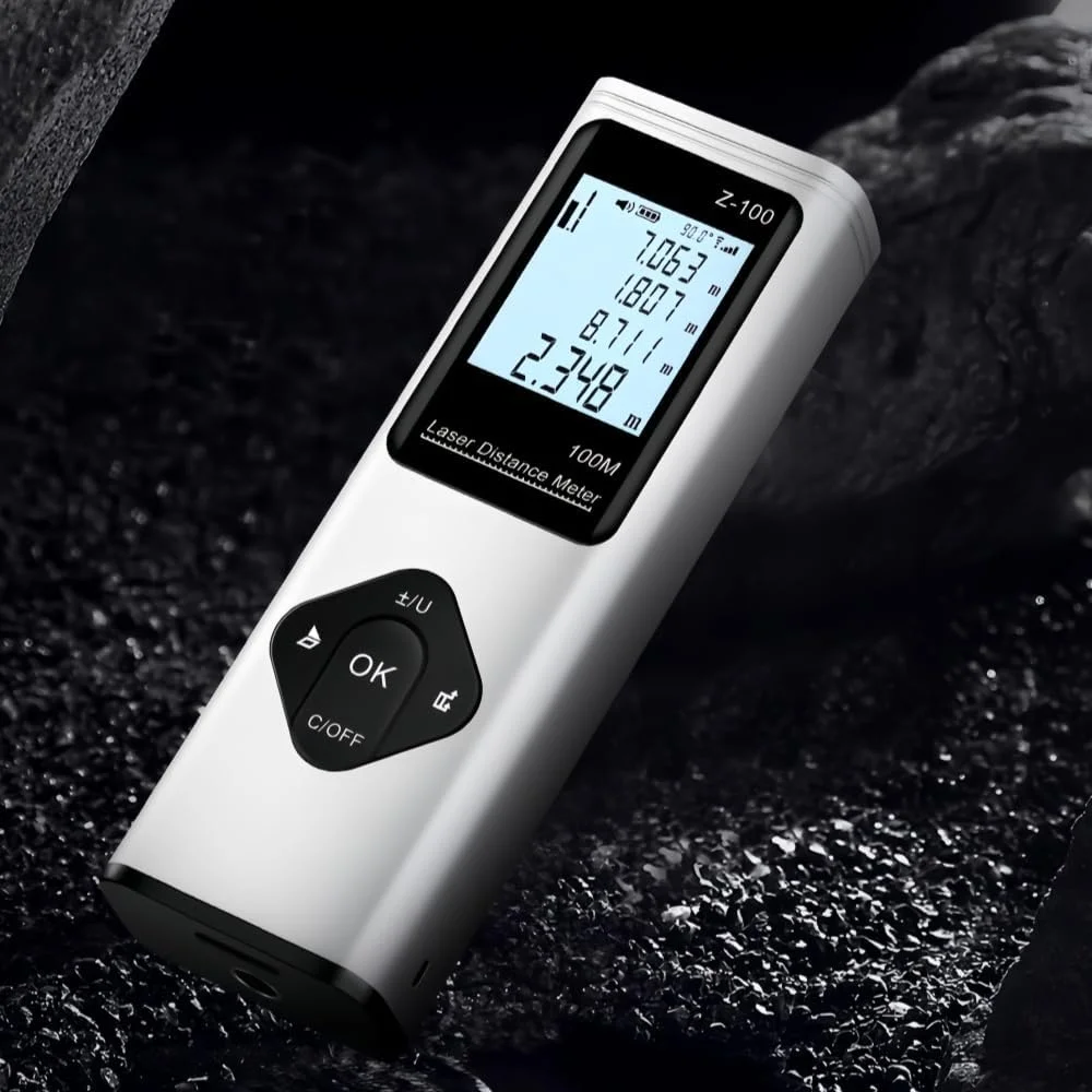 متر لیزری GOUSYUN، متر فاصله یاب لیزری دیجیتال 40 متری، ابزار اندازه گیری بلوتوث CAD، خط کش الکترونیکی هوشمند قابل حمل، فاصله یاب قابل شارژ برای اندازه گیری فاصله، مساحت و حجم
