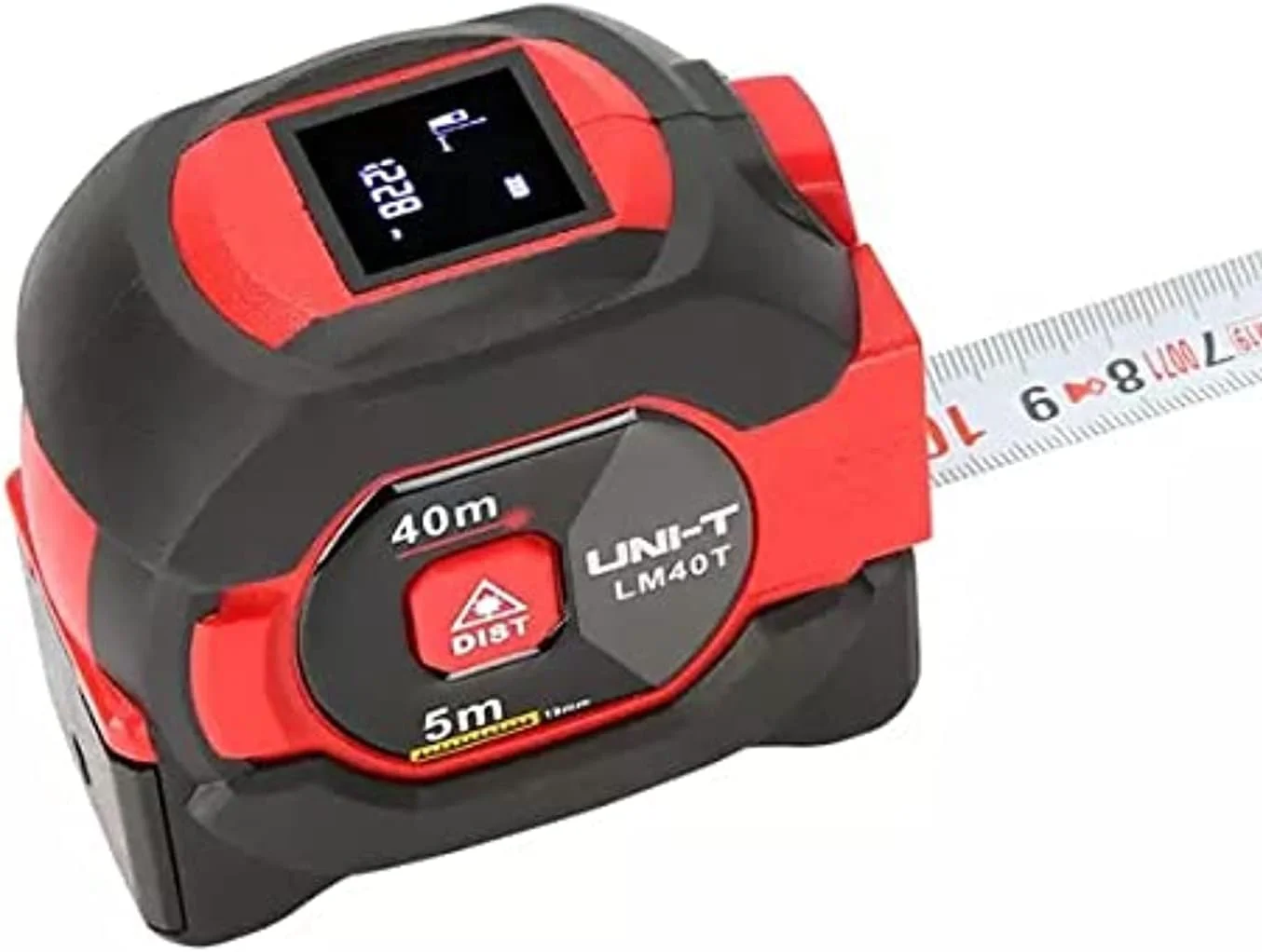 فاصله سنج لیزری تک دکمه ای 40 متری یونی تی مدل LM40T به همراه متر نواری 5 متری 2 در 1، مسافت یاب دیجیتال مادون قرمز با صفحه نمایش LCD فاصله سنج لیزری تک دکمه ای 40 متری یونی تی مدل LM40T به همراه متر نواری 5 متری 2 در 1، مسافت یاب دیجیتال مادون قرمز با صفحه نمایش LCD
