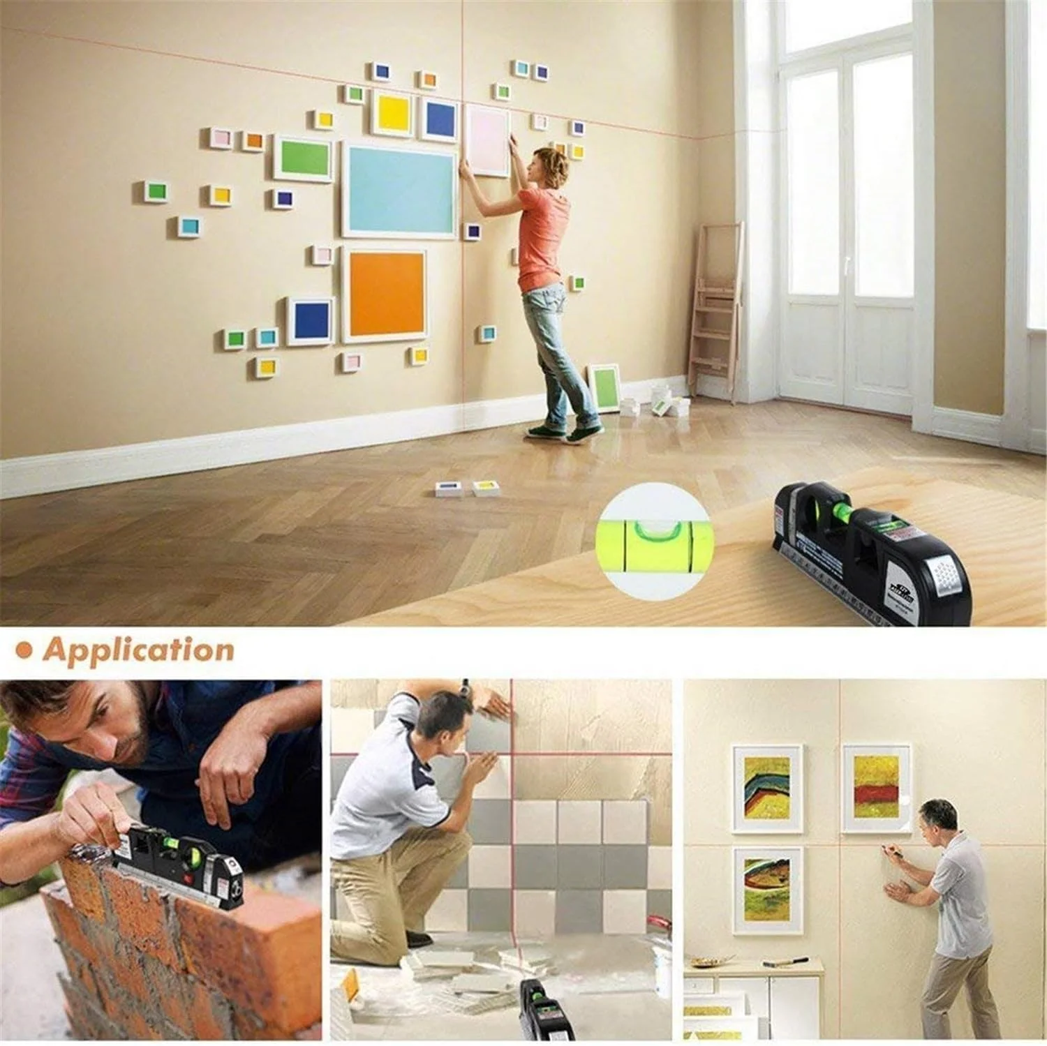 ابزار اندازه گیری لیزری 4 در 1 ای وینر، تراز چند منظوره، خط کش لیزری متریک استاندارد، متر نواری 2.5 متری