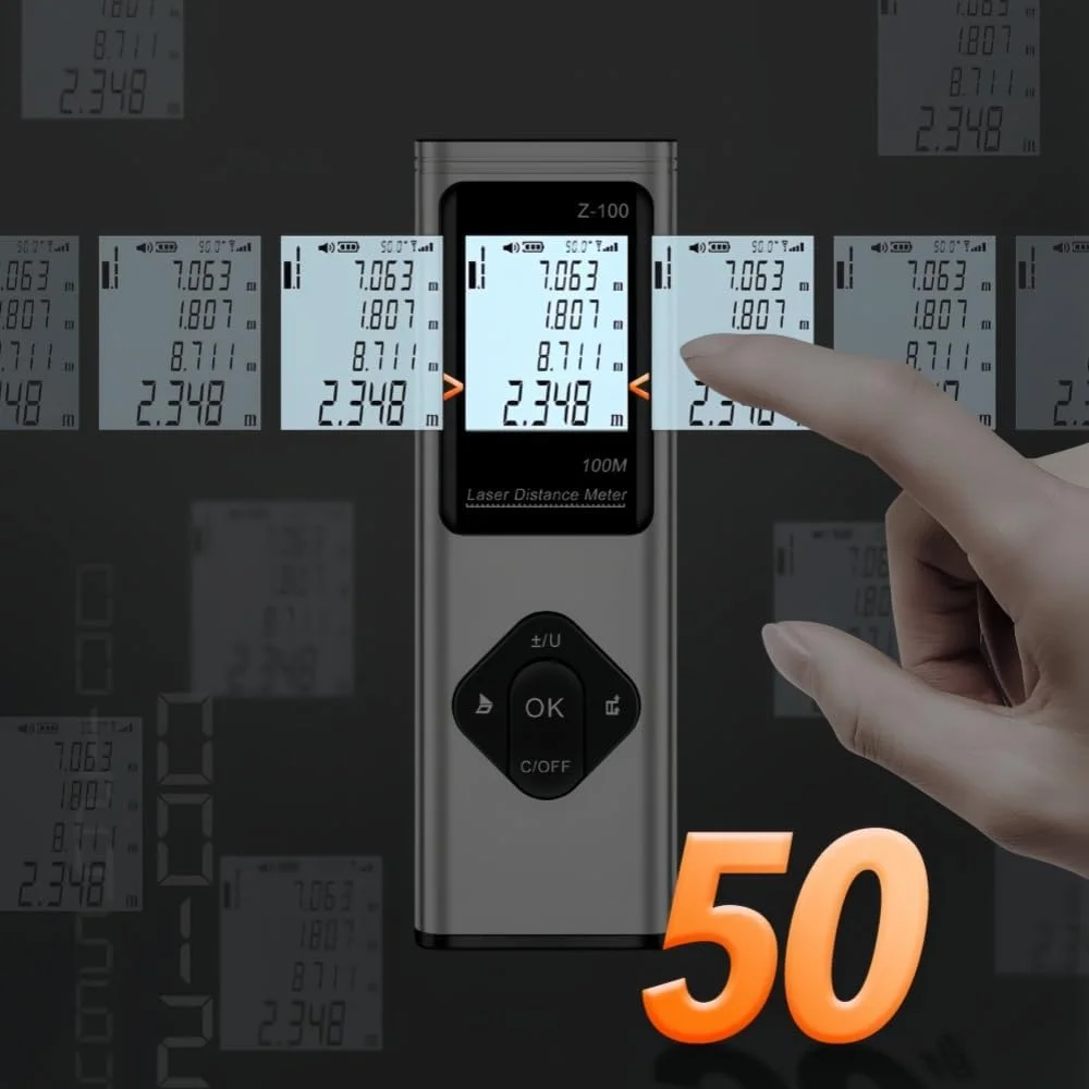 متر لیزری GOUSYUN، متر فاصله یاب لیزری دیجیتال 40 متری، ابزار اندازه گیری بلوتوث CAD، خط کش الکترونیکی هوشمند قابل حمل، فاصله یاب قابل شارژ برای اندازه گیری فاصله، مساحت و حجم