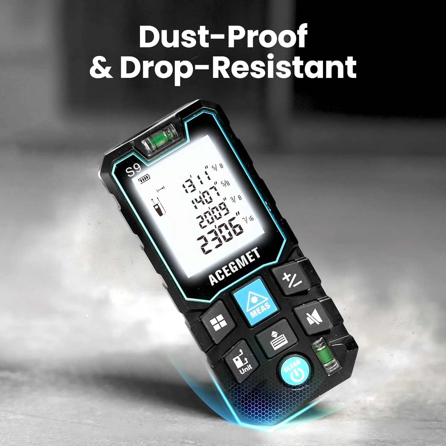 متر لیزری ACEGMET، ابزار اندازه گیری لیزری (70 متر) LCD با نور پس زمینه و عملکرد بی صدا، حالت فیثاغورس، اندازه گیری فاصله، مساحت و حجم، متر لیزری