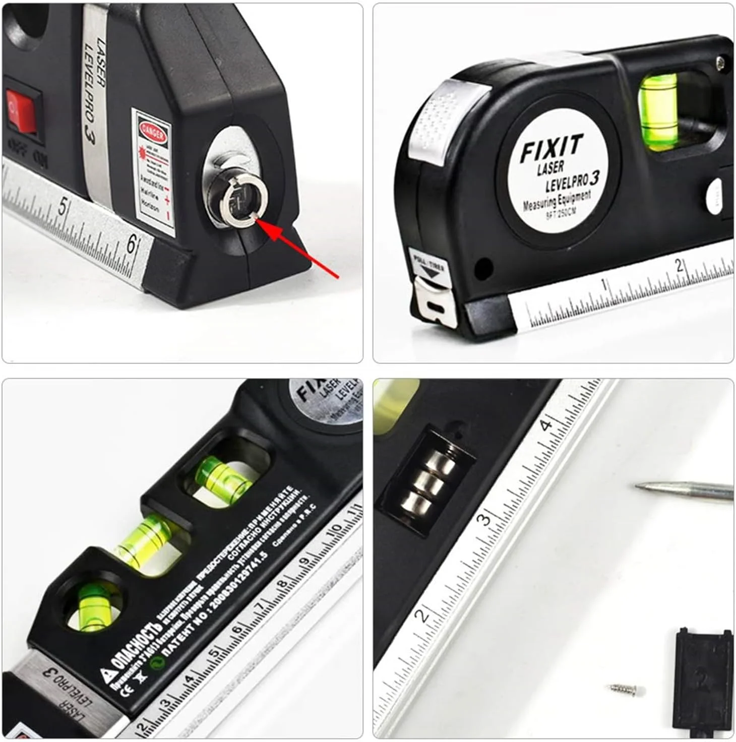 ابزار اندازه گیری لیزری 4 در 1 ای وینر، تراز چند منظوره، خط کش لیزری متریک استاندارد، متر نواری 2.5 متری