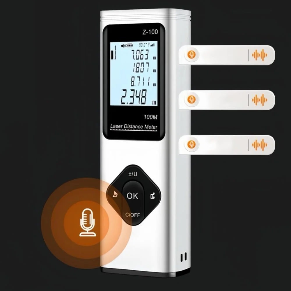 متر لیزری GOUSYUN، متر فاصله یاب لیزری دیجیتال 40 متری، ابزار اندازه گیری بلوتوث CAD، خط کش الکترونیکی هوشمند قابل حمل، فاصله یاب قابل شارژ برای اندازه گیری فاصله، مساحت و حجم