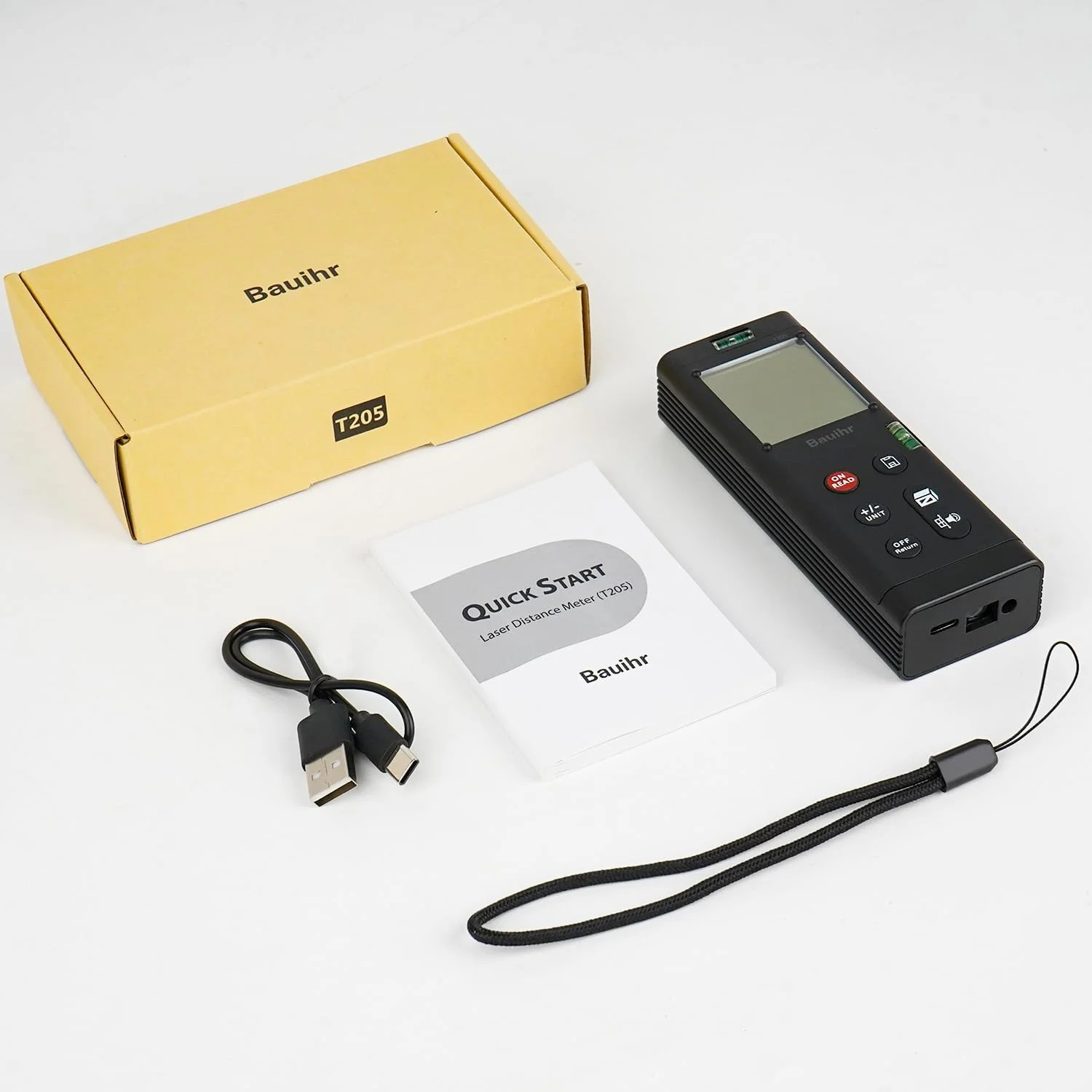 ابزار اندازه گیری لیزری دو طرفه Bauihr با برد 120 متر، متر لیزری دوگانه آلومینیومی قابل شارژ، ابزار اندازه گیری لیزری دوگانه با صفحه نمایش LCD رنگی با نور پس زمینه، زاویه دیجیتال، تغییر واحد M/in/Ft