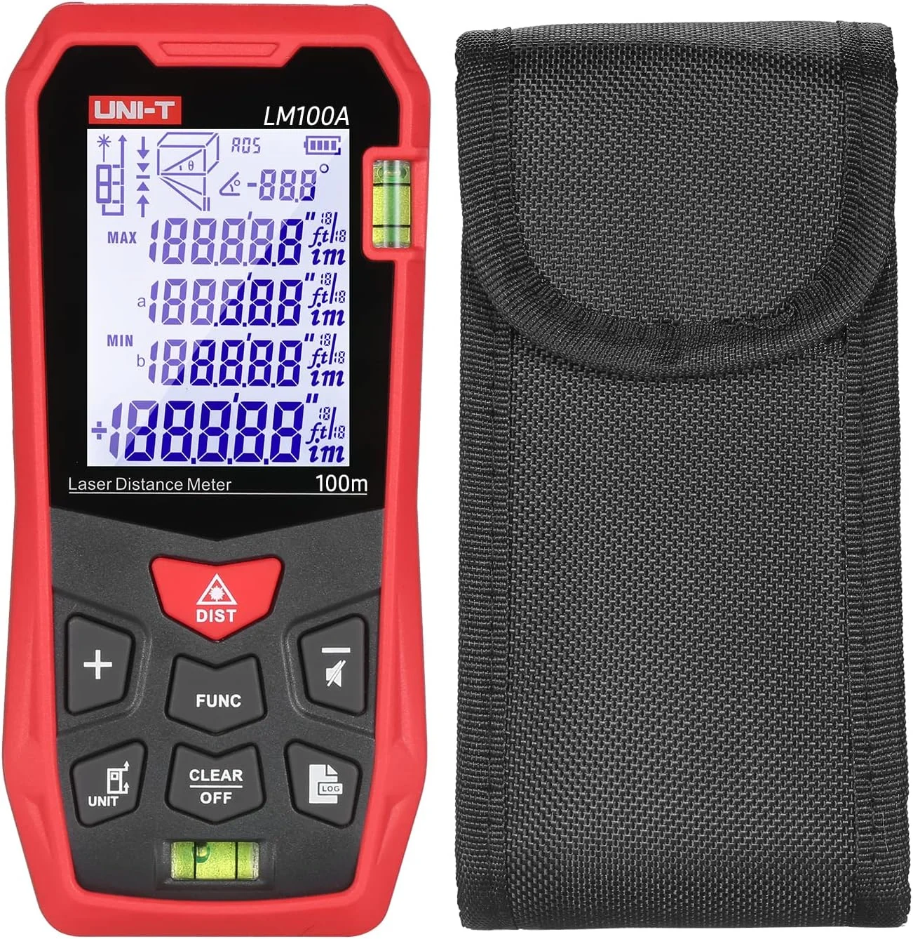 متر لیزری فاصله یاب Eacam با 2 تراز حبابی، صفحه نمایش LCD با نور پس زمینه، حالت فیثاغورس، اندازه گیری فاصله، مساحت، حجم، عملکرد بی صدا، 99 گروه ذخیره داده به همراه کیف حمل