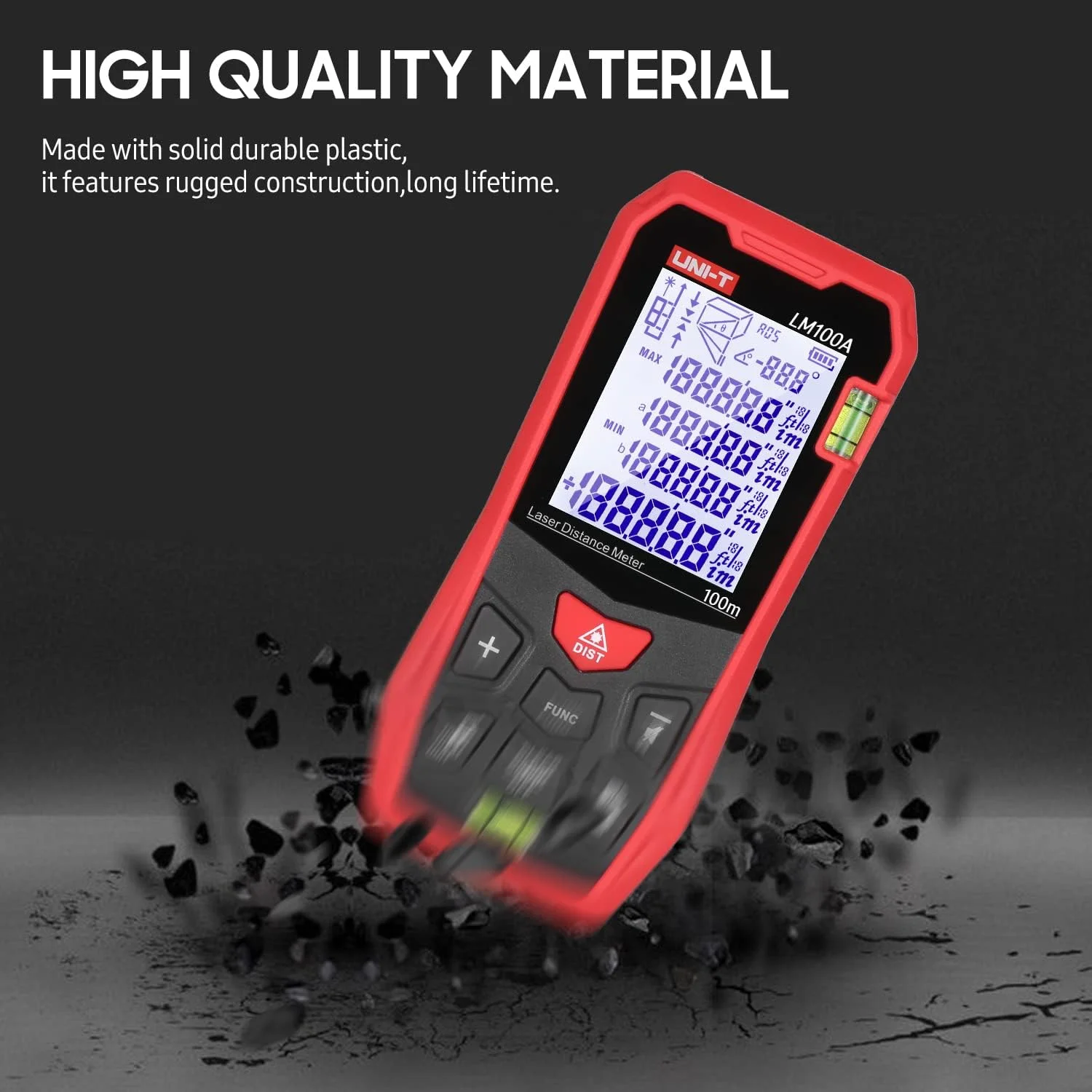 متر لیزری فاصله یاب Eacam با 2 تراز حبابی، صفحه نمایش LCD با نور پس زمینه، حالت فیثاغورس، اندازه گیری فاصله، مساحت، حجم، عملکرد بی صدا، 99 گروه ذخیره داده به همراه کیف حمل