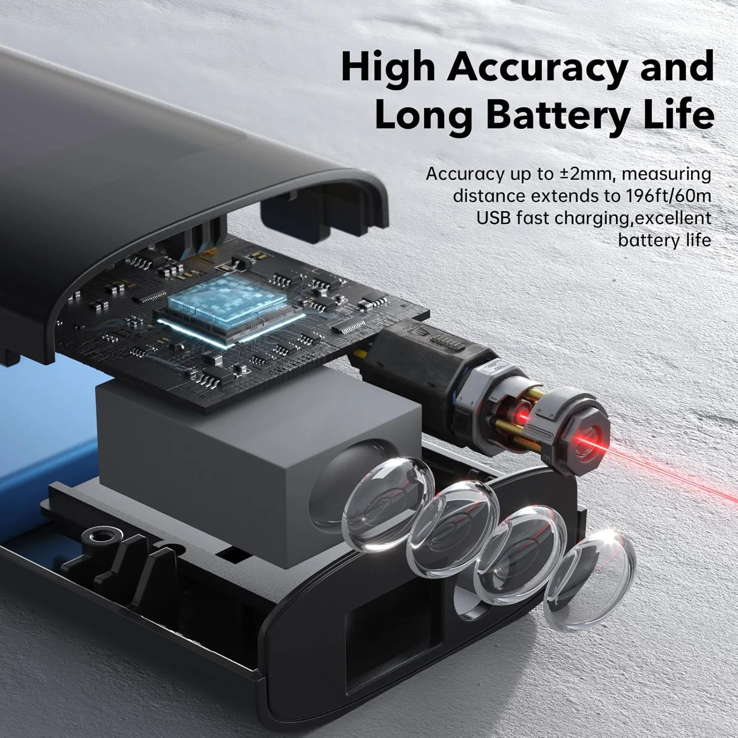 متر لیزری IPSXP، متر فاصله یاب لیزری 60 متری، متر دیجیتال قابل حمل با نور پس زمینه، متر لیزری قابل شارژ برای حجم/مساحت/فیثاغورس