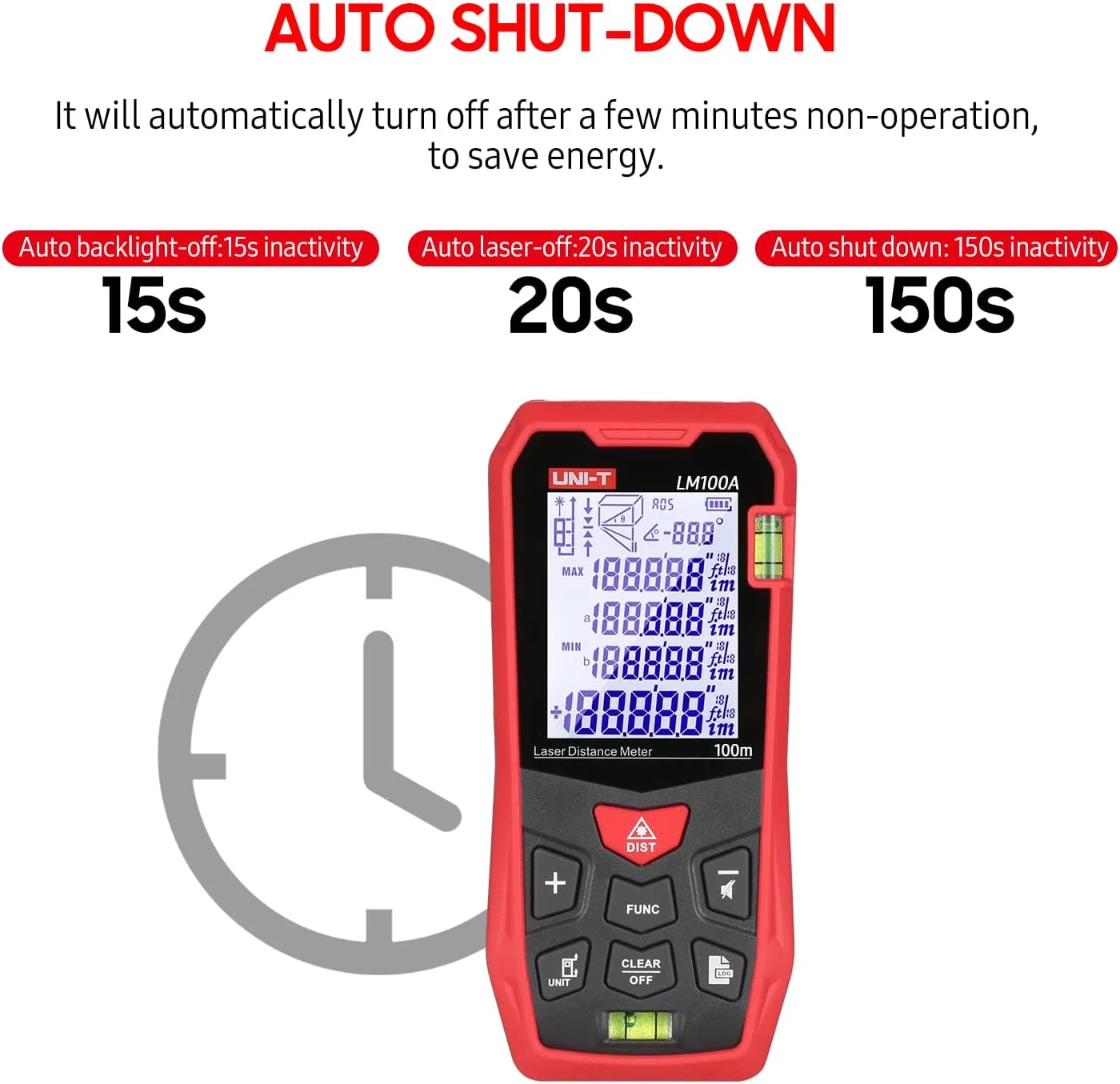 متر لیزری فاصله یاب Eacam با 2 تراز حبابی، صفحه نمایش LCD با نور پس زمینه، حالت فیثاغورس، اندازه گیری فاصله، مساحت، حجم، عملکرد بی صدا، 99 گروه ذخیره داده به همراه کیف حمل