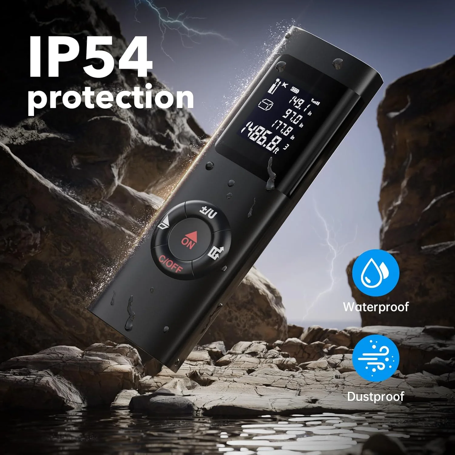 متر لیزری IPSXP، متر فاصله یاب لیزری 60 متری، متر دیجیتال قابل حمل با نور پس زمینه، متر لیزری قابل شارژ برای حجم/مساحت/فیثاغورس