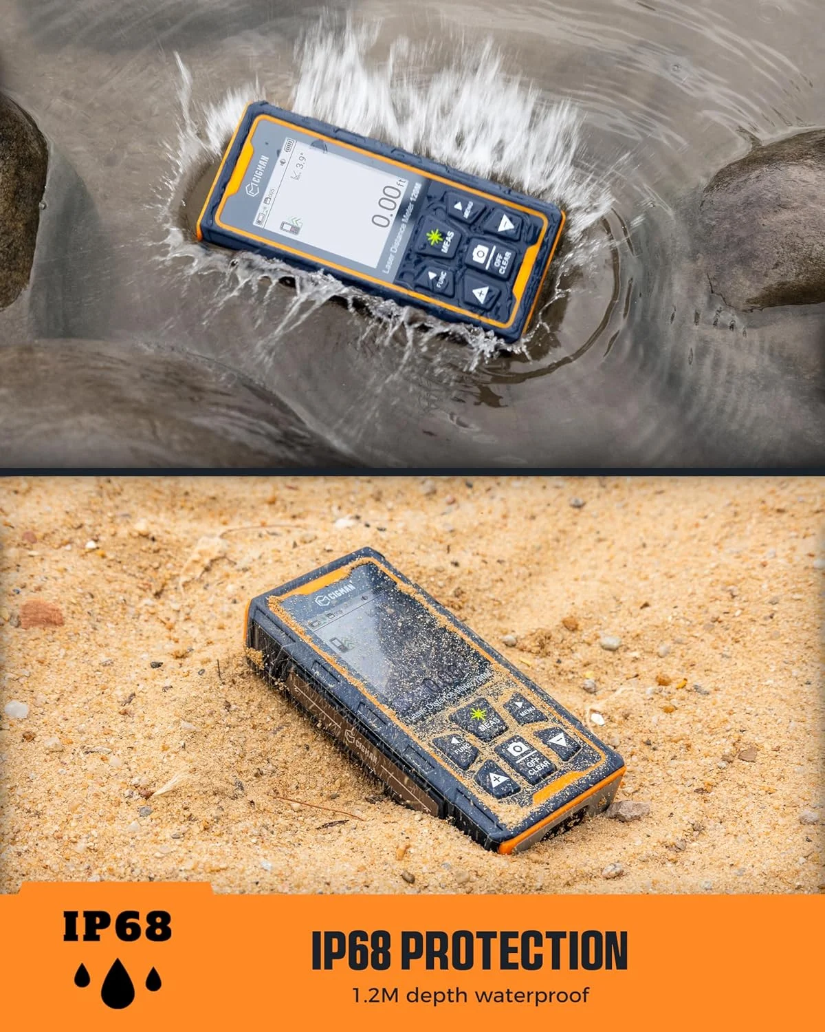 ابزار اندازه گیری لیزری، متر لیزری 120 متری با پرتو سبز CIGMAN، ابزار اندازه گیری لیزری فضای باز با دوربین 4X، فناوری P2P، IP68، متر فاصله لیزری قابل شارژ، طول، مساحت، حجم، سنسور زاویه