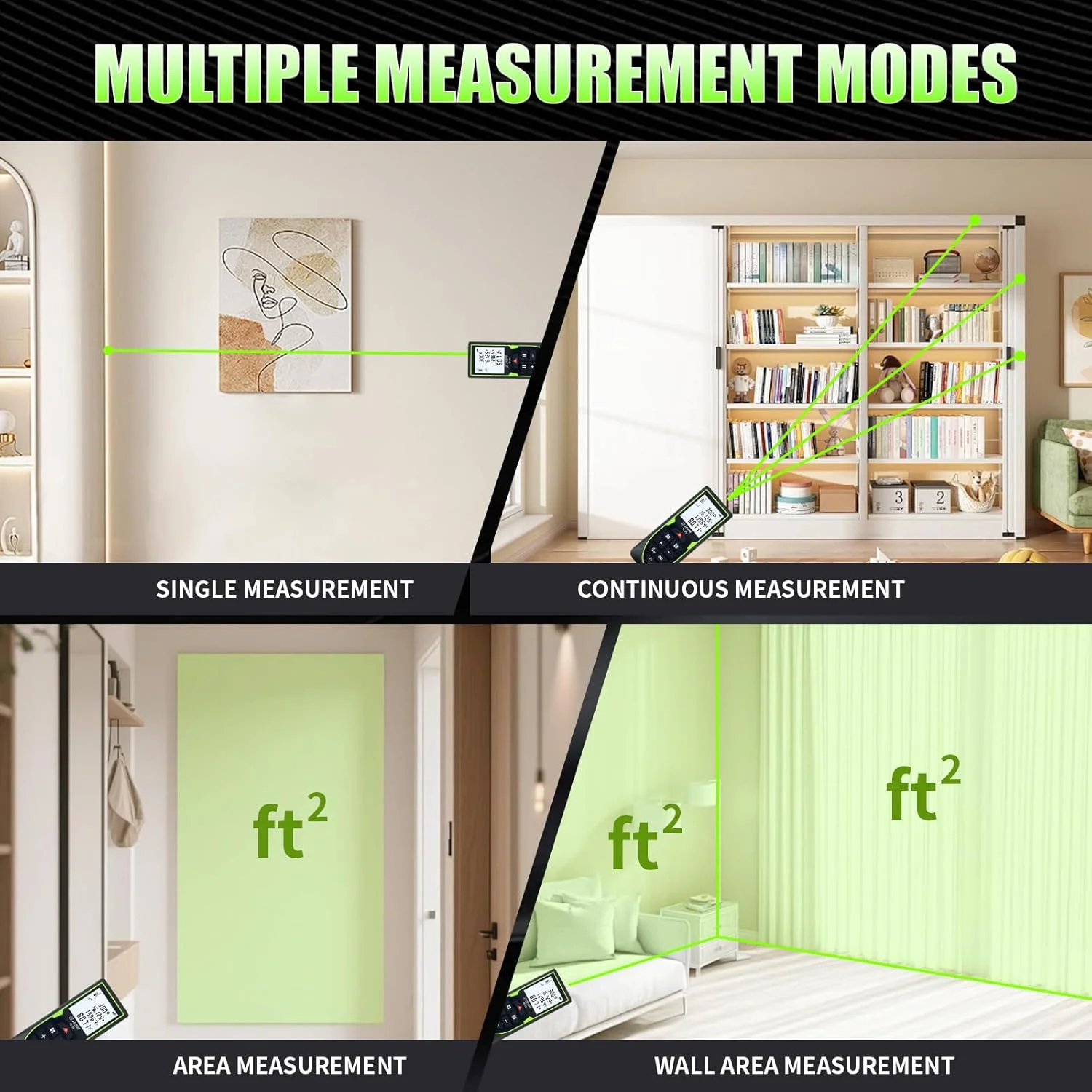 متر لیزری شارژی دیجیتال SG SURGOAL با برد 120 متر به همراه سنسور زاویه برای محاسبه مساحت، حجم و فیثاغورس