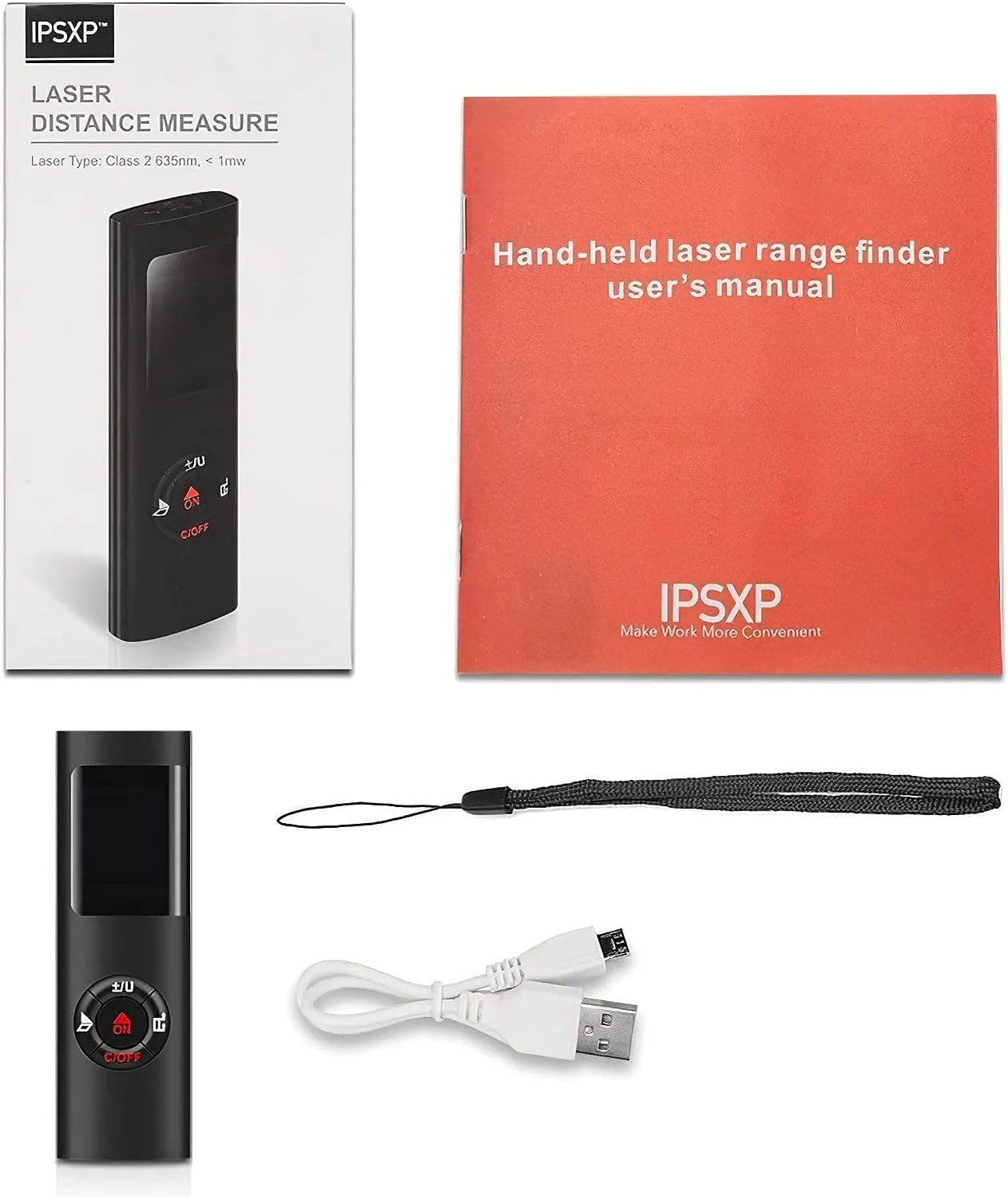 متر لیزری IPSXP، متر فاصله یاب لیزری 60 متری، متر دیجیتال قابل حمل با نور پس زمینه، متر لیزری قابل شارژ برای حجم/مساحت/فیثاغورس