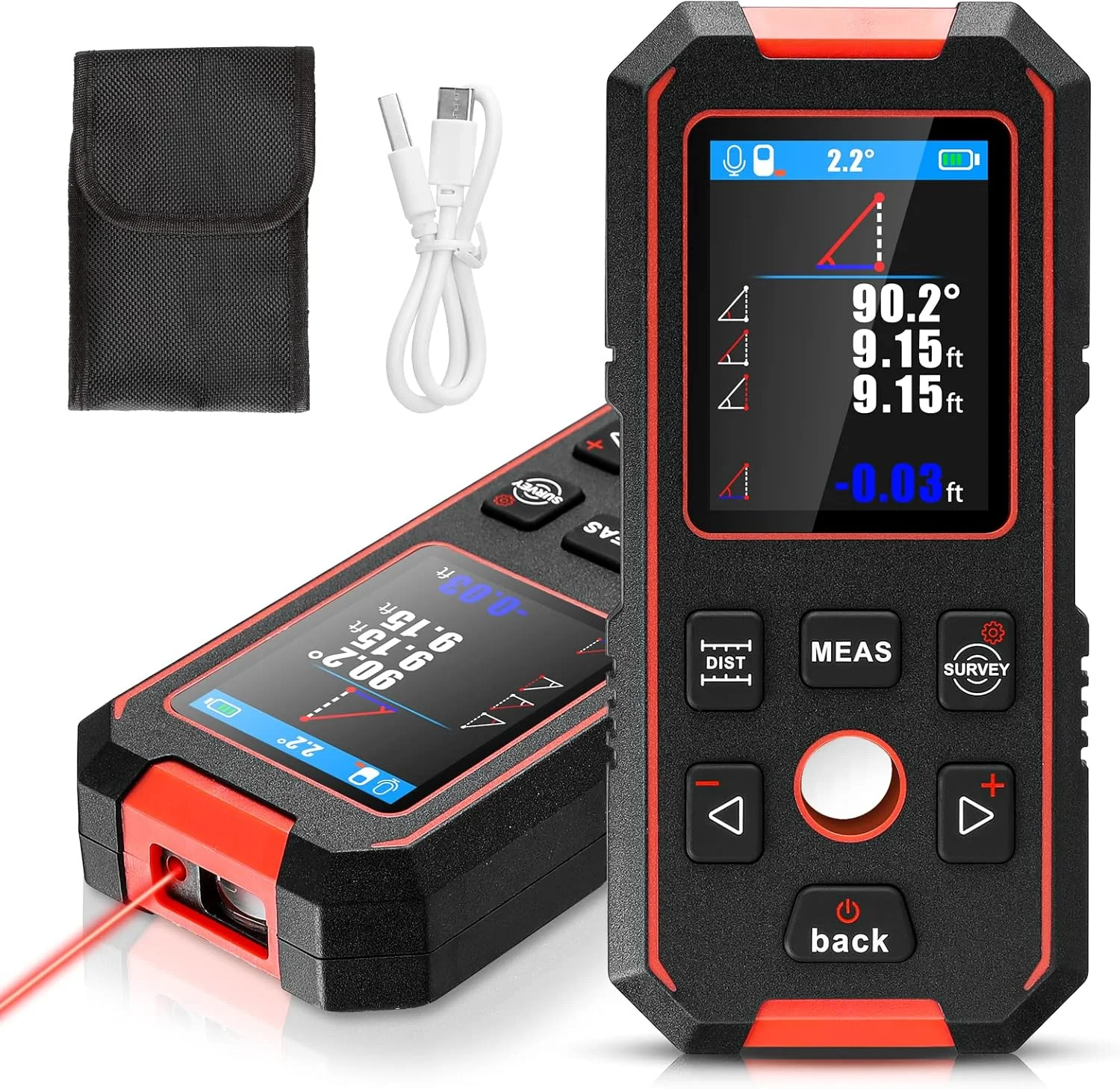 متر لیزری 60 متری/196 فوتی + اسکنر دیوار فلزیاب + تراز دیجیتال، ردیاب چند منظوره 3 در 1 با صفحه نمایش LCD و باتری قابل شارژ داخلی، متر لیزری، زاویه سنج الکترونیکی