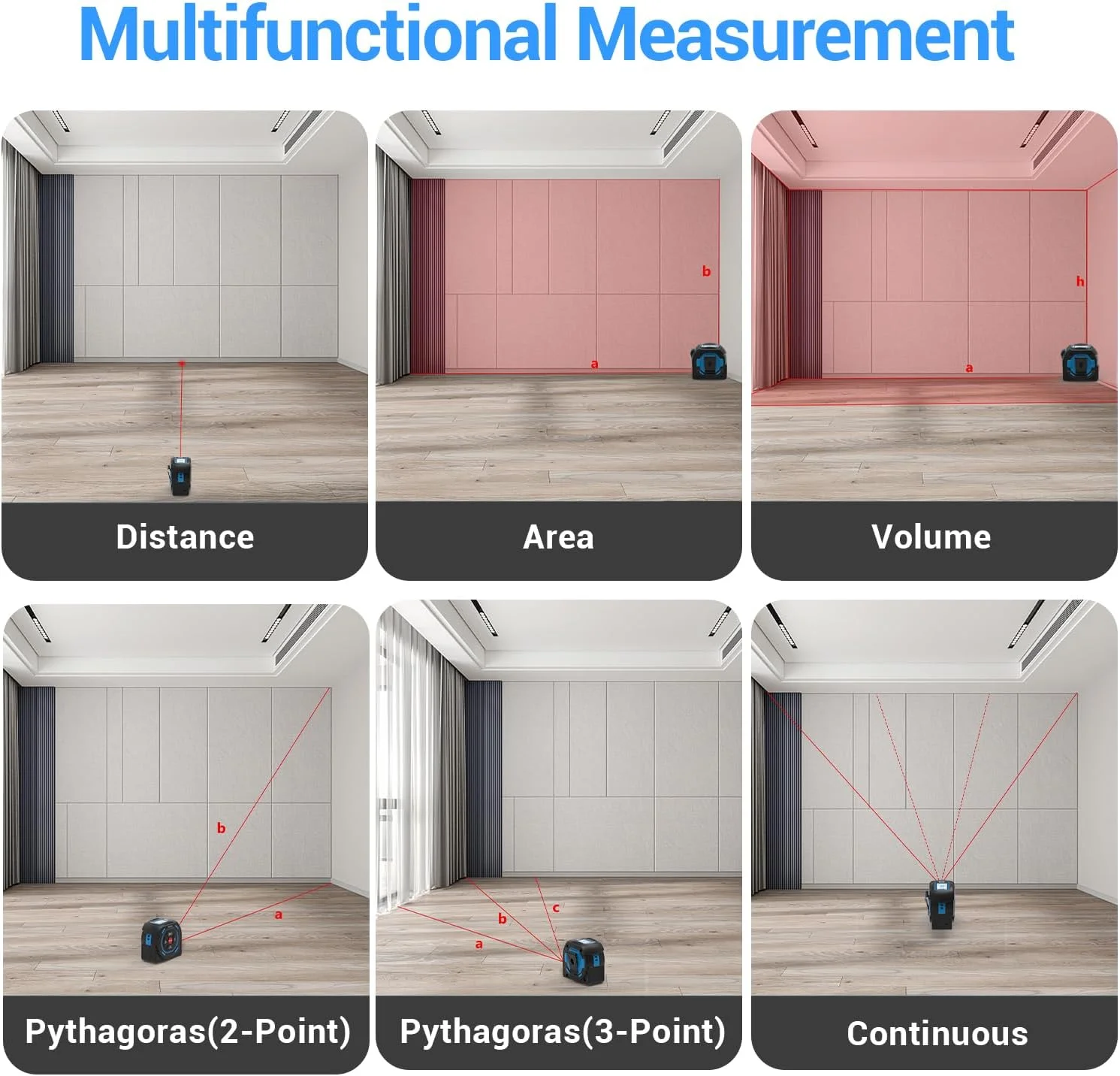 متر لیزری 2 در 1 Bauihr، ابزار اندازه گیری لیزری شارژی با برد لیزر 40 متری و متر نواری 5 متری، صفحه نمایش LCD، تبدیل واحد M/In/Ft/Ft+In، اندازه گیری فاصله، مساحت، حجم، فیثاغورث