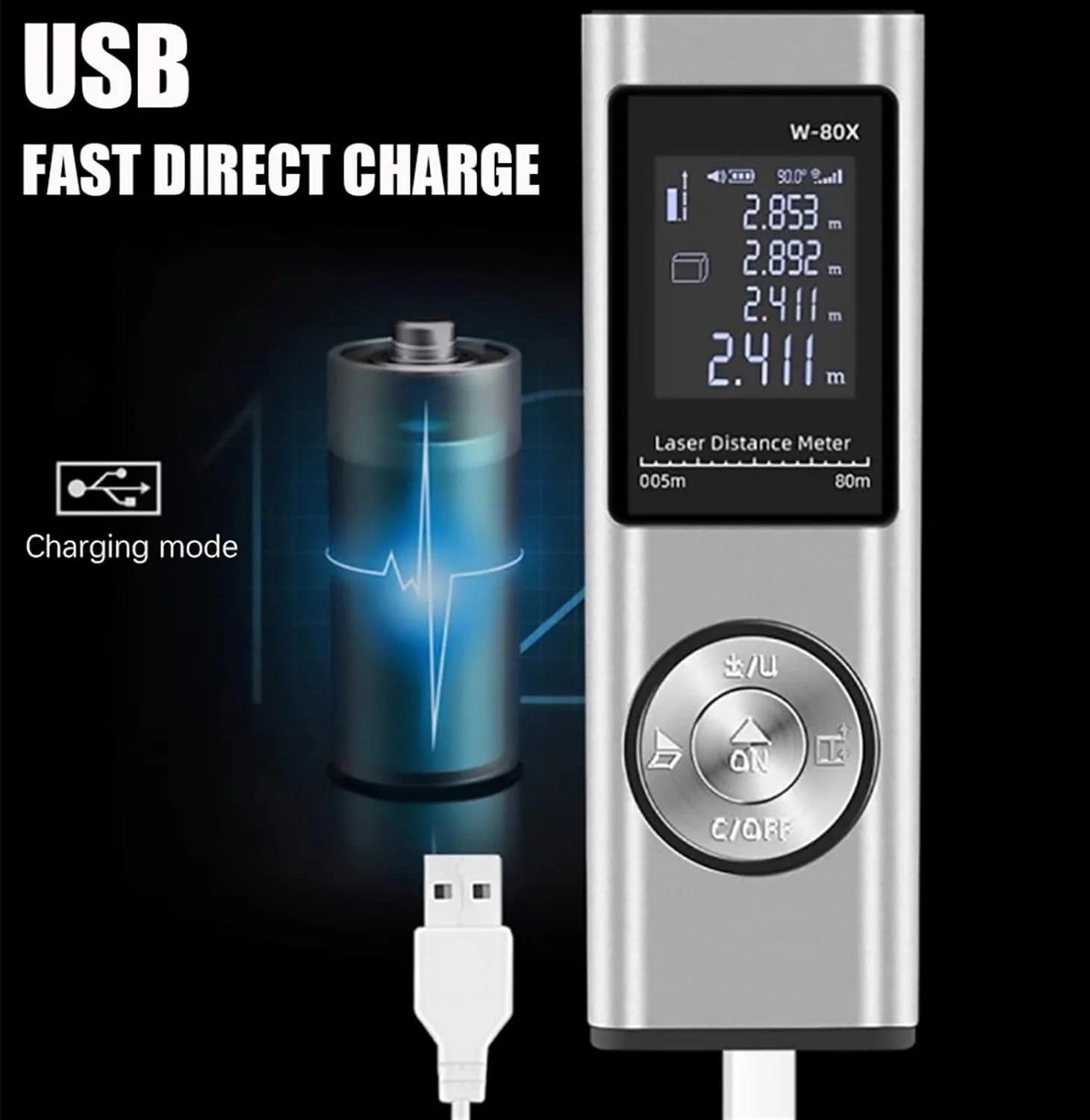 ساعت ارتفاع سنج HODORE، متر لیزری فاصله یاب، متر نواری لیزری، فاصله یاب لیزری دیجیتال، ابزار ساخت و ساز زاویه سنج (رنگ: Hortel، سایز: 40 متر)