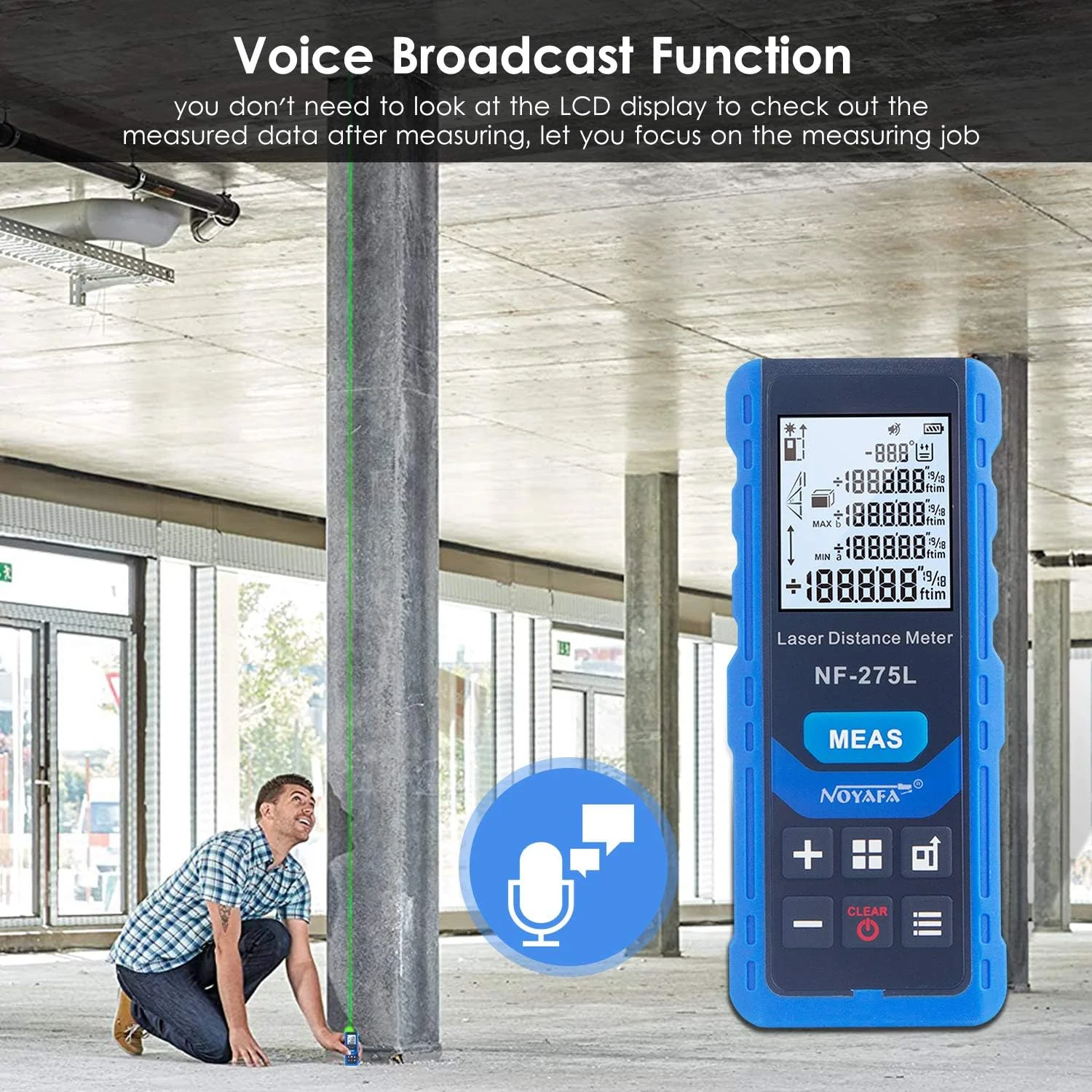 متر لیزری سبز Morelian NF-275L، مناسب فضای داخلی و خارجی، قابل شارژ، دستی، ابزار اندازه گیری فاصله الکتریکی، طول/مساحت/حجم/تراز/عمودی/فیثاغورث
