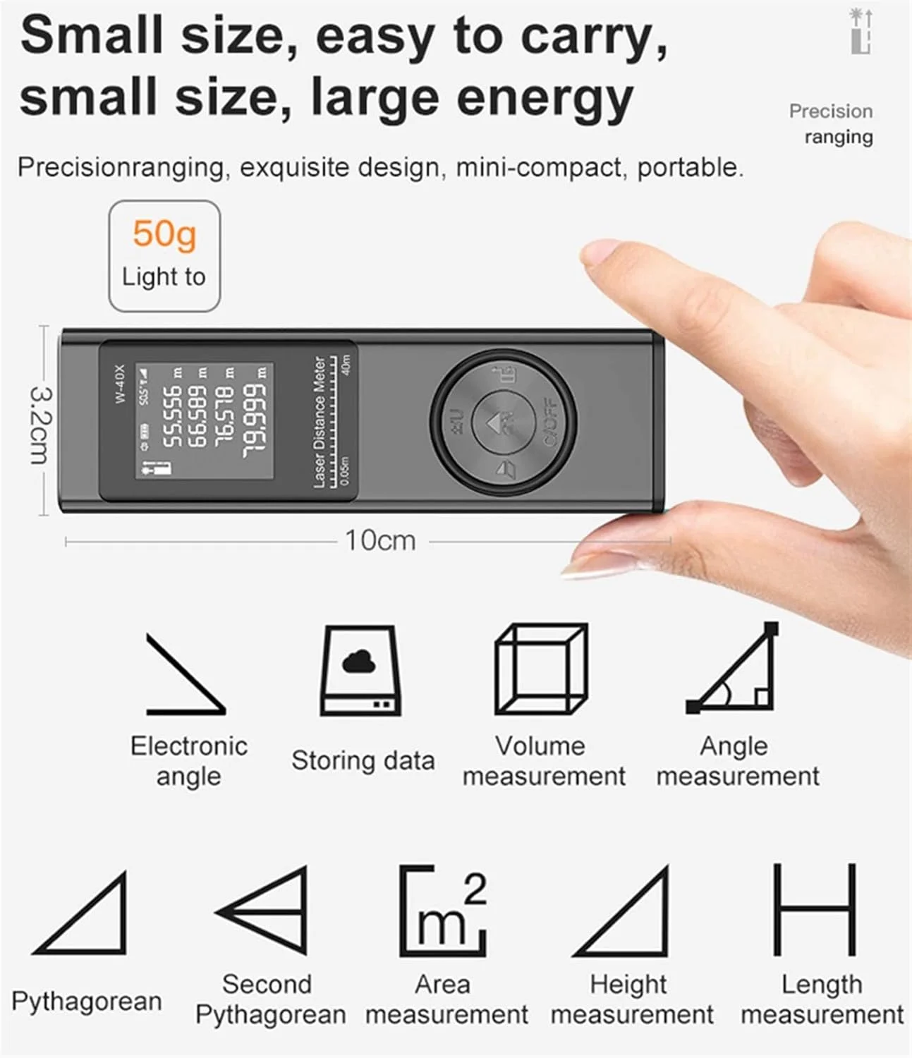 ساعت ارتفاع سنج HODORE، متر لیزری فاصله یاب، متر نواری لیزری، فاصله یاب لیزری دیجیتال، ابزار ساخت و ساز زاویه سنج (رنگ: Hortel، سایز: 40 متر)