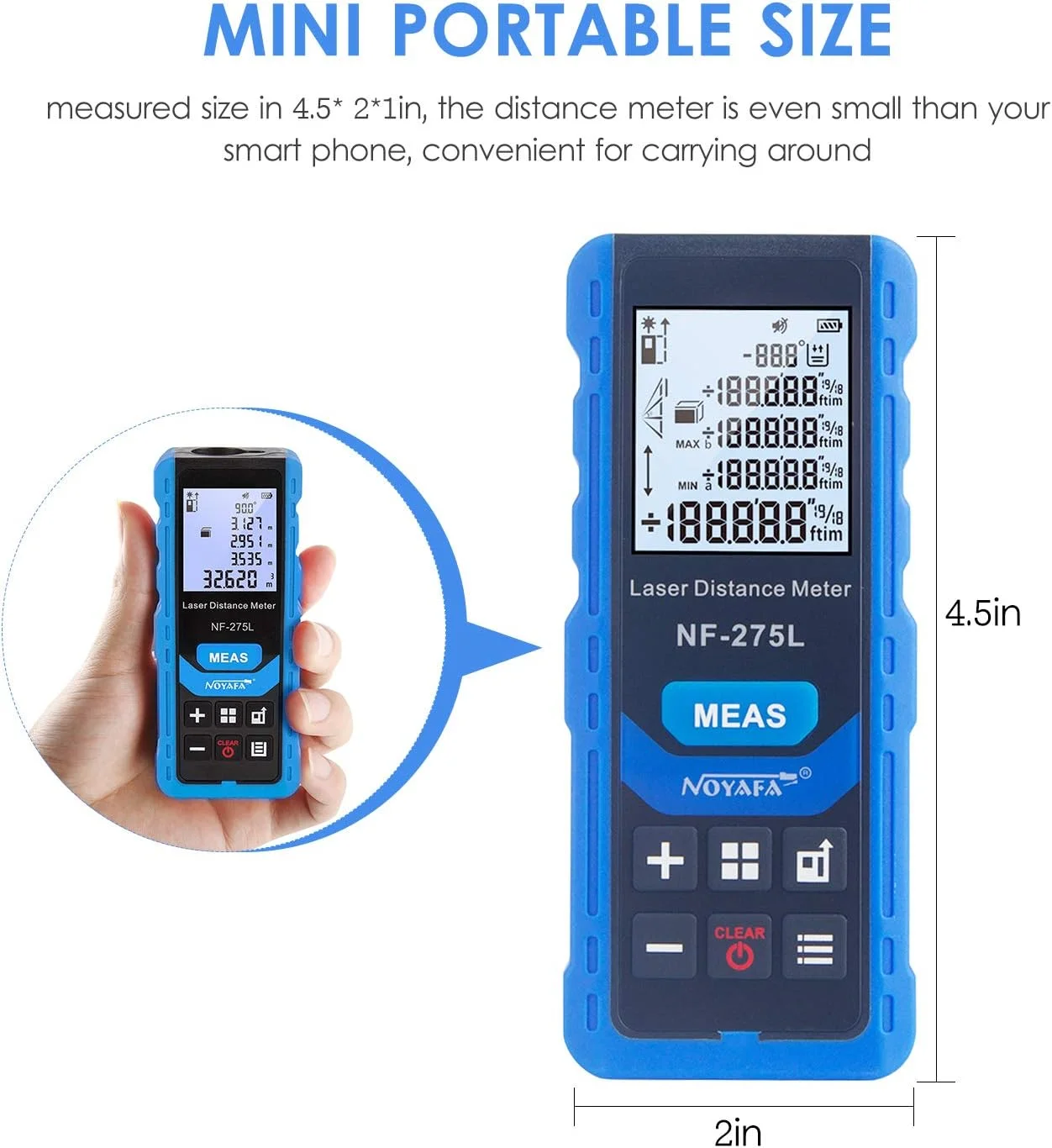 متر لیزری سبز Morelian NF-275L، مناسب فضای داخلی و خارجی، قابل شارژ، دستی، ابزار اندازه گیری فاصله الکتریکی، طول/مساحت/حجم/تراز/عمودی/فیثاغورث