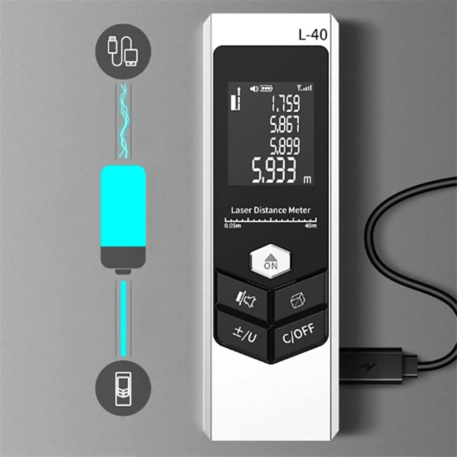 ارتفاع سنج دیجیتال WAYOM، مسافت یاب لیزری با صفحه نمایش دیجیتال، متر لیزری دستی با بدنه فلزی آلیاژ آلومینیوم و پورت USB