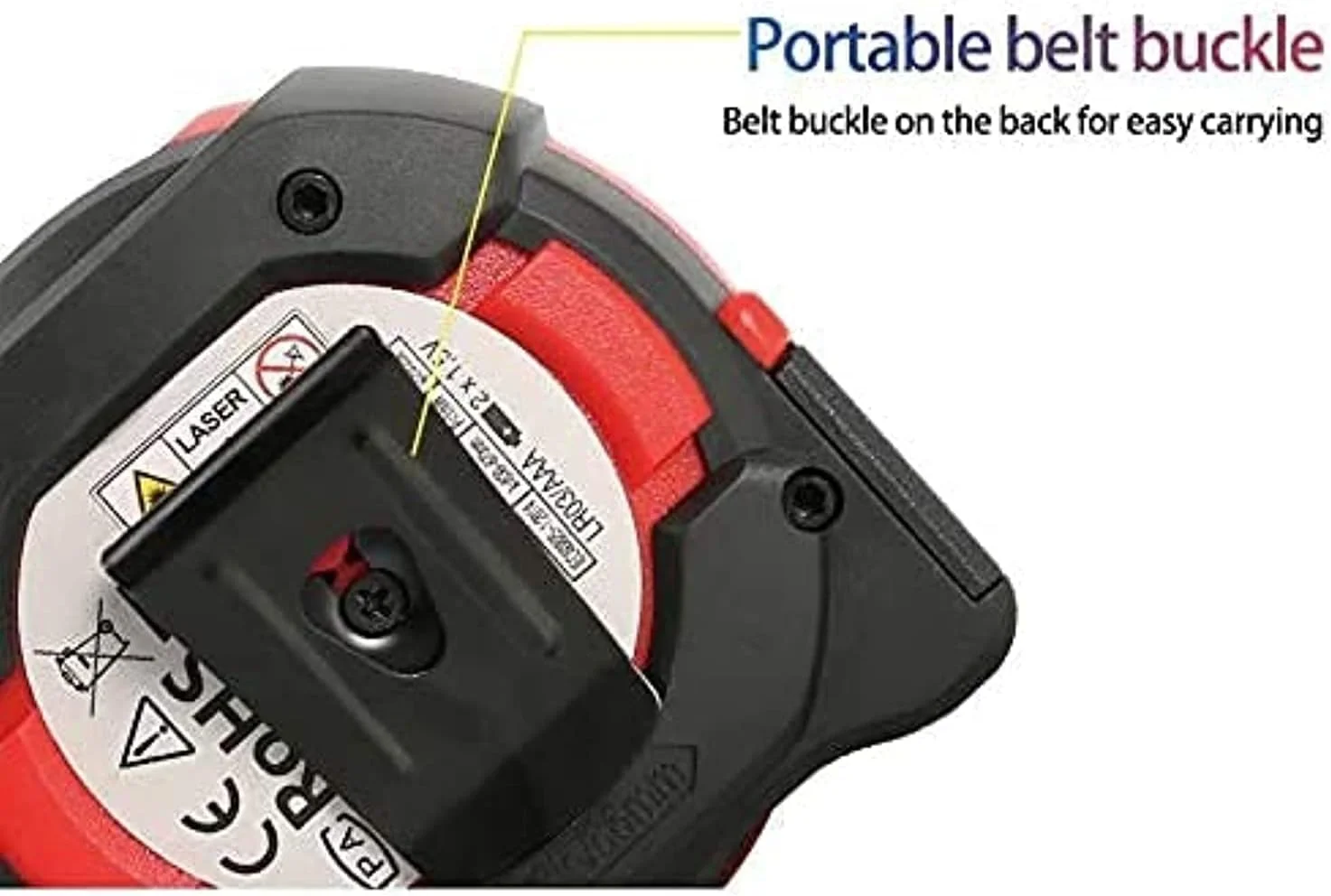 متر لیزری یونیتی مدل LM40T با قابلیت اندازه گیری تا 40 متر، متر دیجیتال و فاصله یاب به همراه متر نواری 5 متری جمع شونده و صفحه نمایش LCD قابل حمل